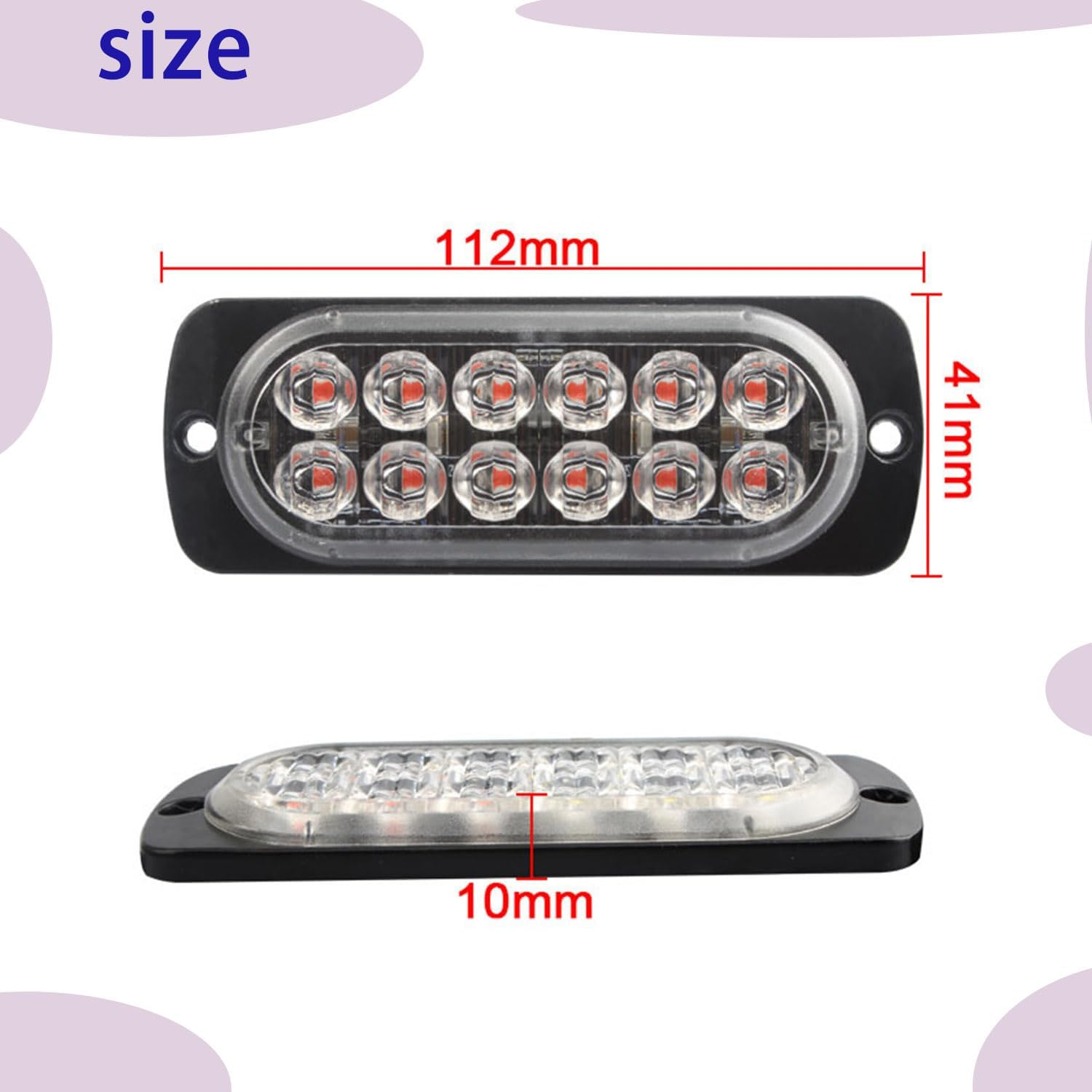 Roczential 4 PCS 12-LED Amber LED Strobe Lights, Super Bright Waterproof 12V-24V Ultra Slim Grill Lights for SUV Vehicle Truck Heavy Duty. image number 5