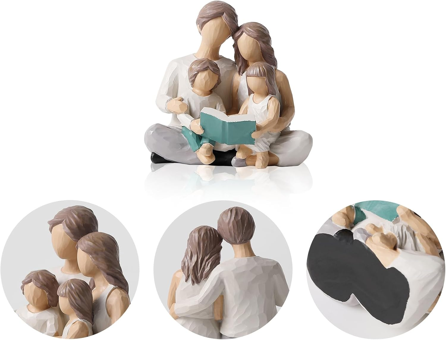 OTANG Family of 4 Reading Book Figurines, Hand-Painted Figures Gifts for Parents or Daughter and Son, Family Sculpture for Shelf Decor Desktop Home Bedroom Living Room Decoration