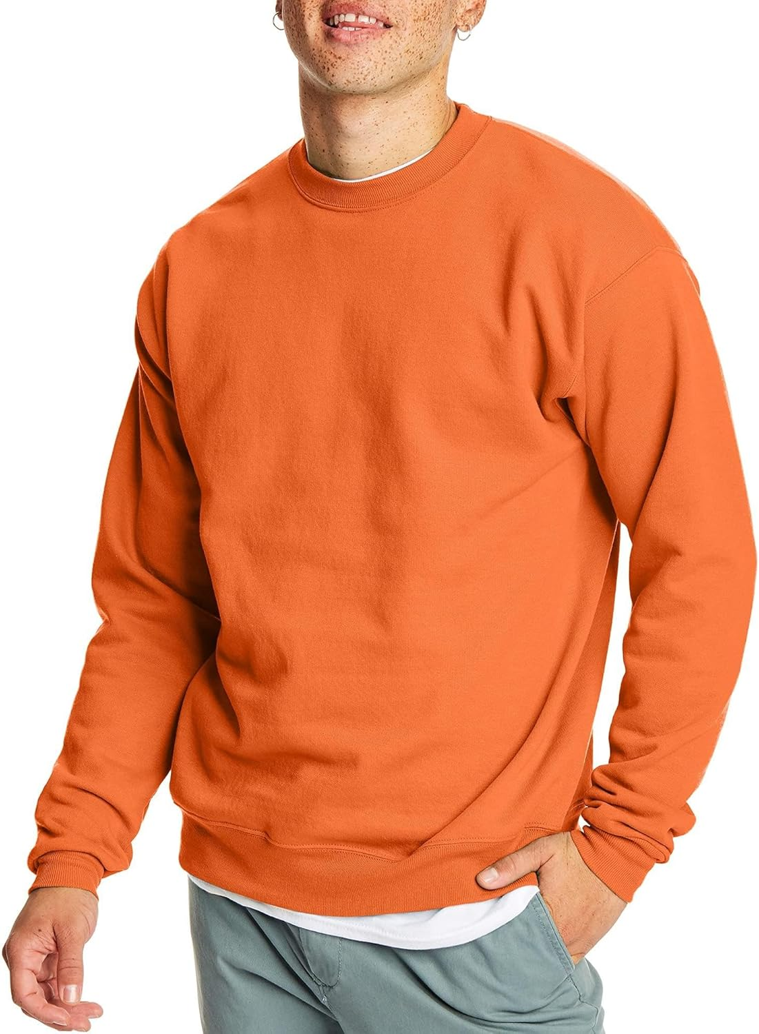 Hanes Men'S Ecosmart Fleece Sweatshirt, Cotton-Blend Pullover, Crewneck Sweatshirt for Men, 1 or 2 Pack Available, Safety Orange - 1 Pack, Xx-Large image number 6