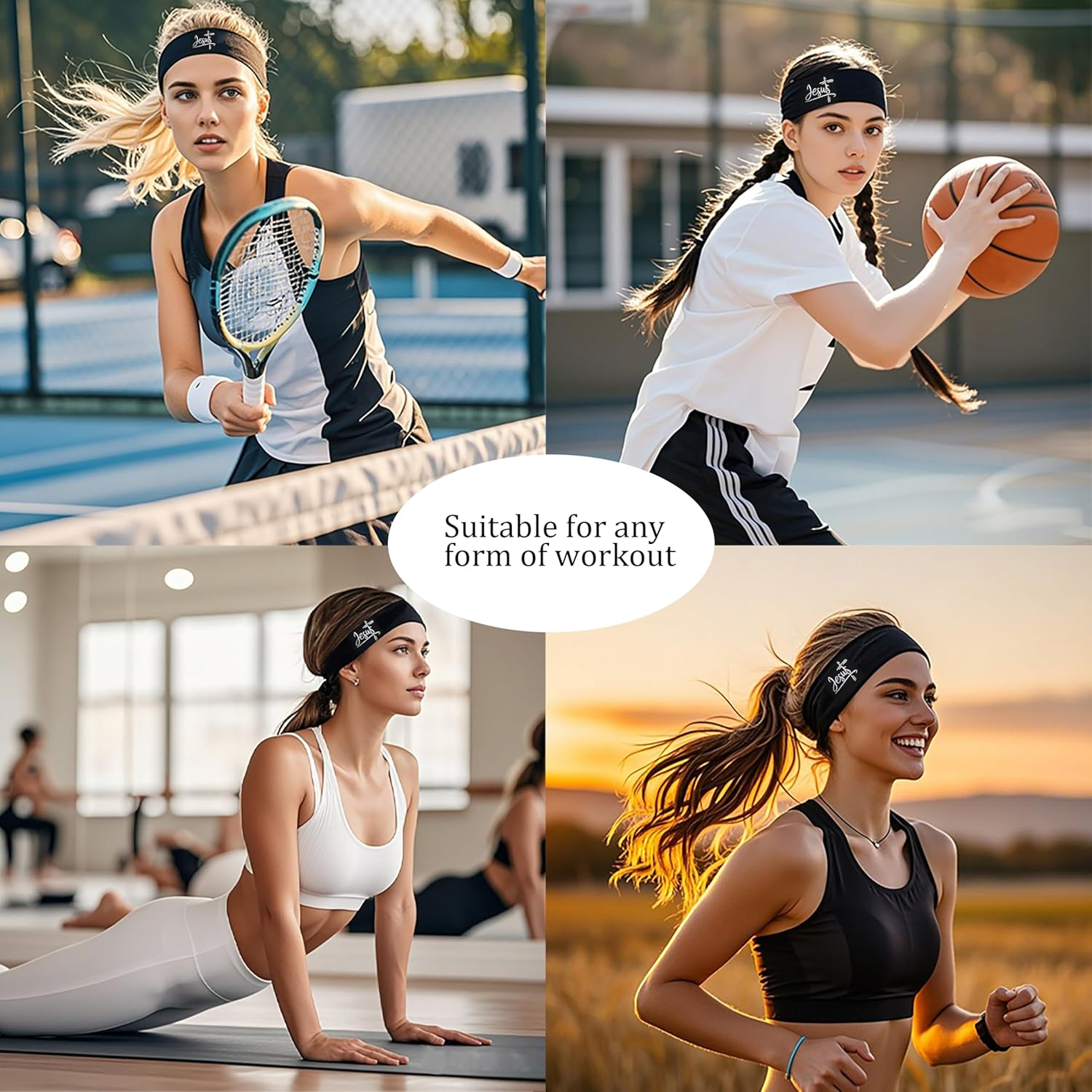 Daily Bible Verse Headbands for Women Non Slip,Soft Cloth Fabric Hair Bands with Nfc,Elastic Inspirational Christian Religious Hair Warp for Workout Yoga Running, Black - Black-A image number 6