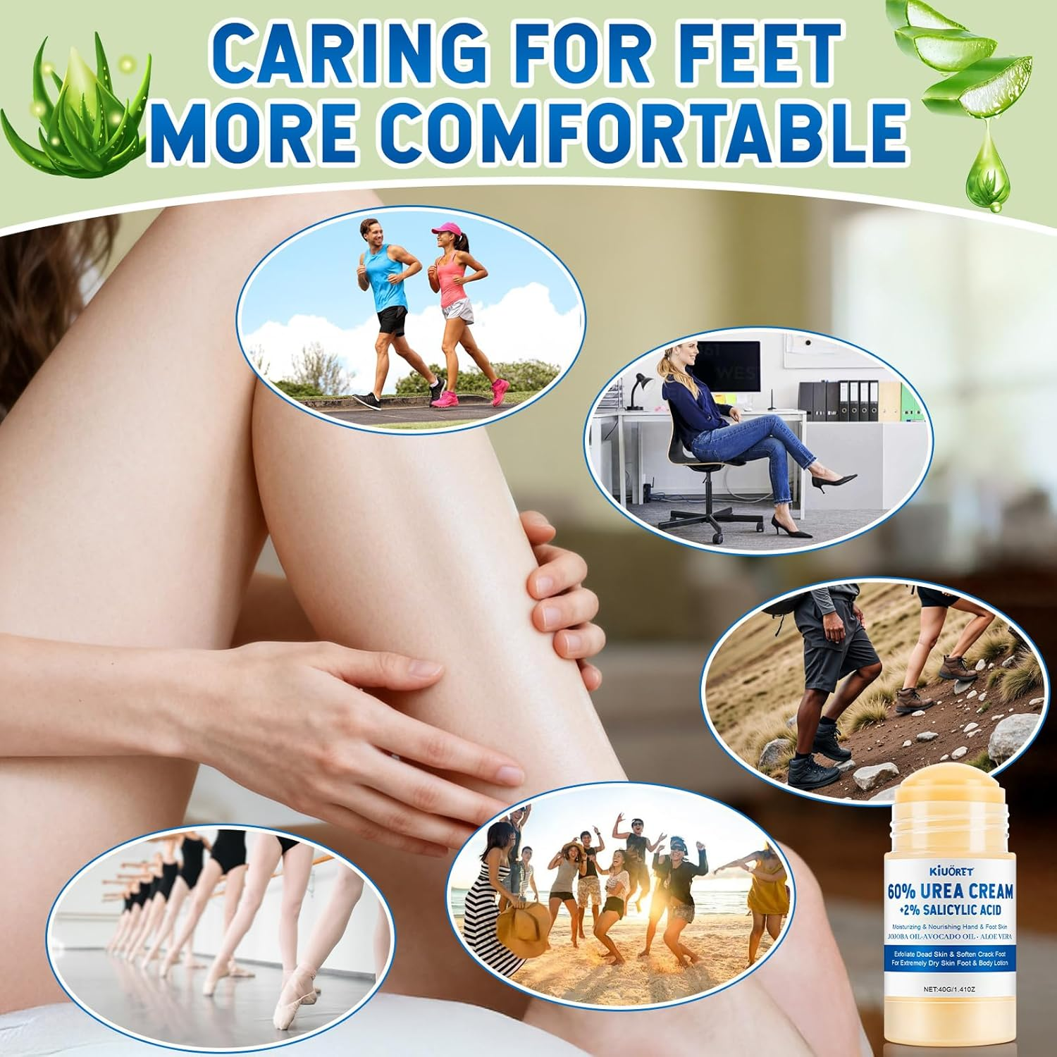 60% Urea Cream with 2% Salicylic Acid & Aloe Vera - Intensive Moisturizing Urea Foot Cream for Dry, Cracked Feet - Exfoliates Dead Skin, Smooths Rough Areas - Hydrating Foot Cream Stick for All Skin Types image number 6