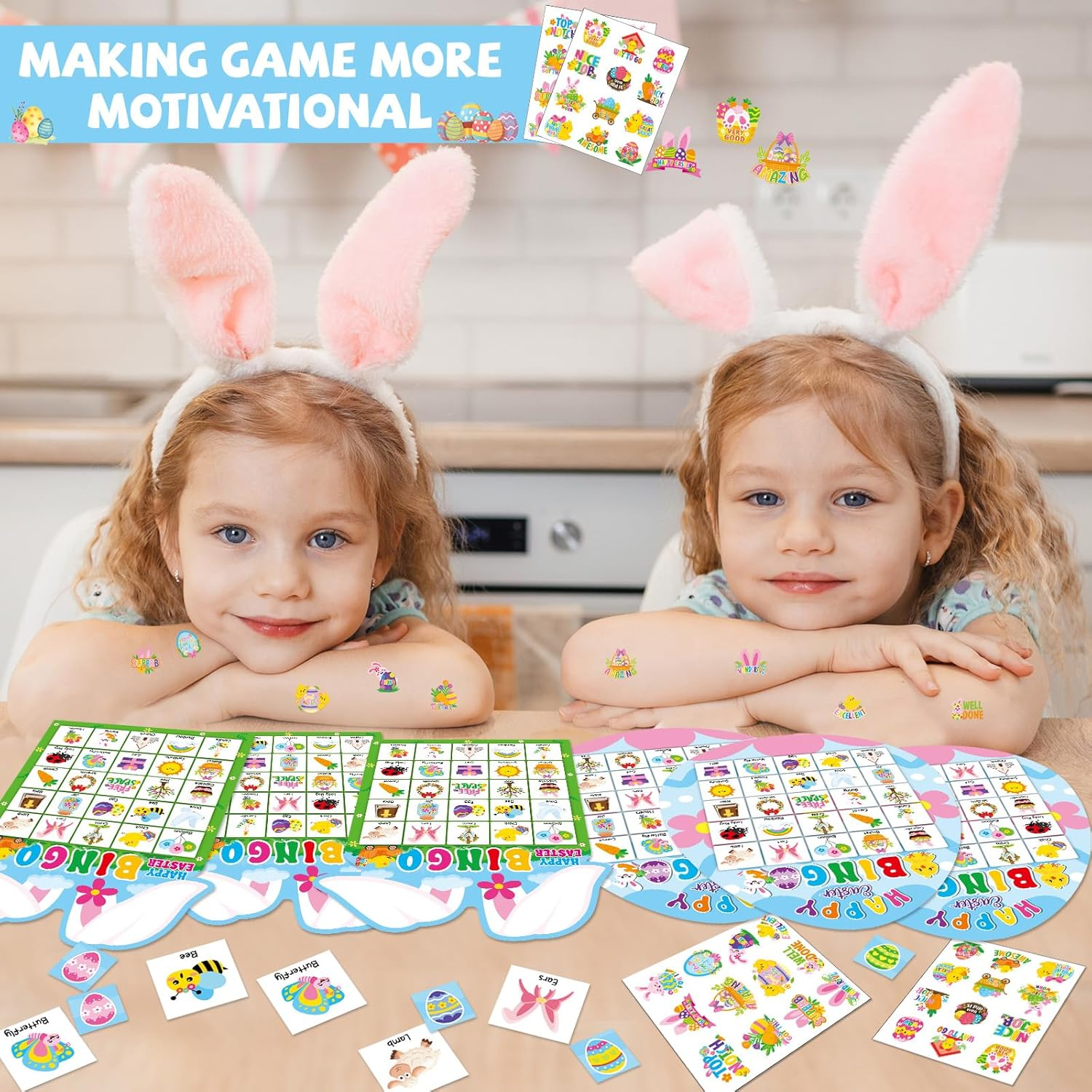 39Pcs Easter Bingo Game for Adults 24 Players Easter Bunny Egg Shape Bingo Game Cards with Reward Stickers for Family Friends Students Large Group Activities Happy Easter Spring Party Favors Gift image number 6
