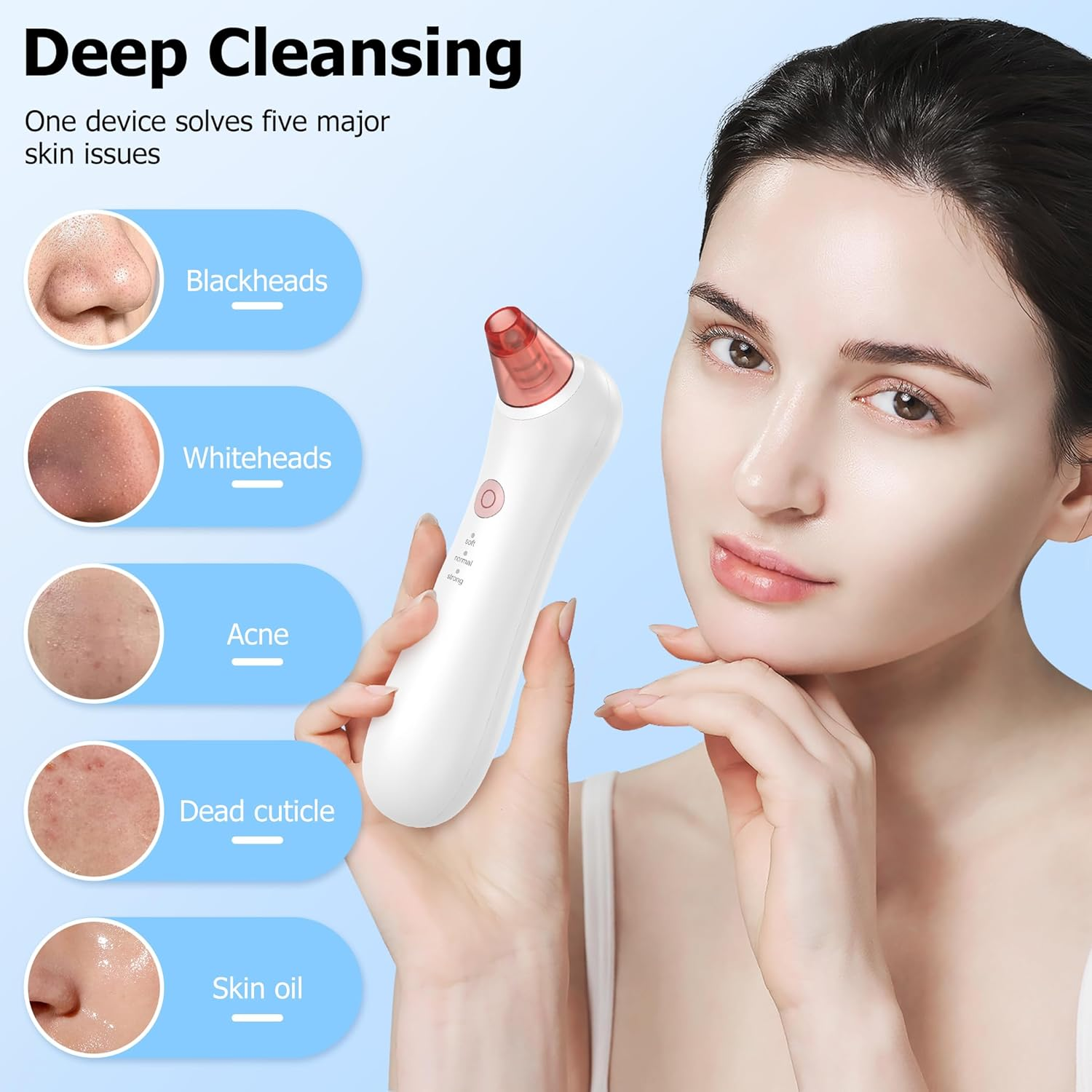 Blackhead Remover Pore Vacuum, Pore Extractor & Blackhead Removal Tools. Features 3 Adjustable Modes and 4 Probes for Removing Blackheads, Whiteheads, and Acne. Deeply Cleans the Skin image number 3