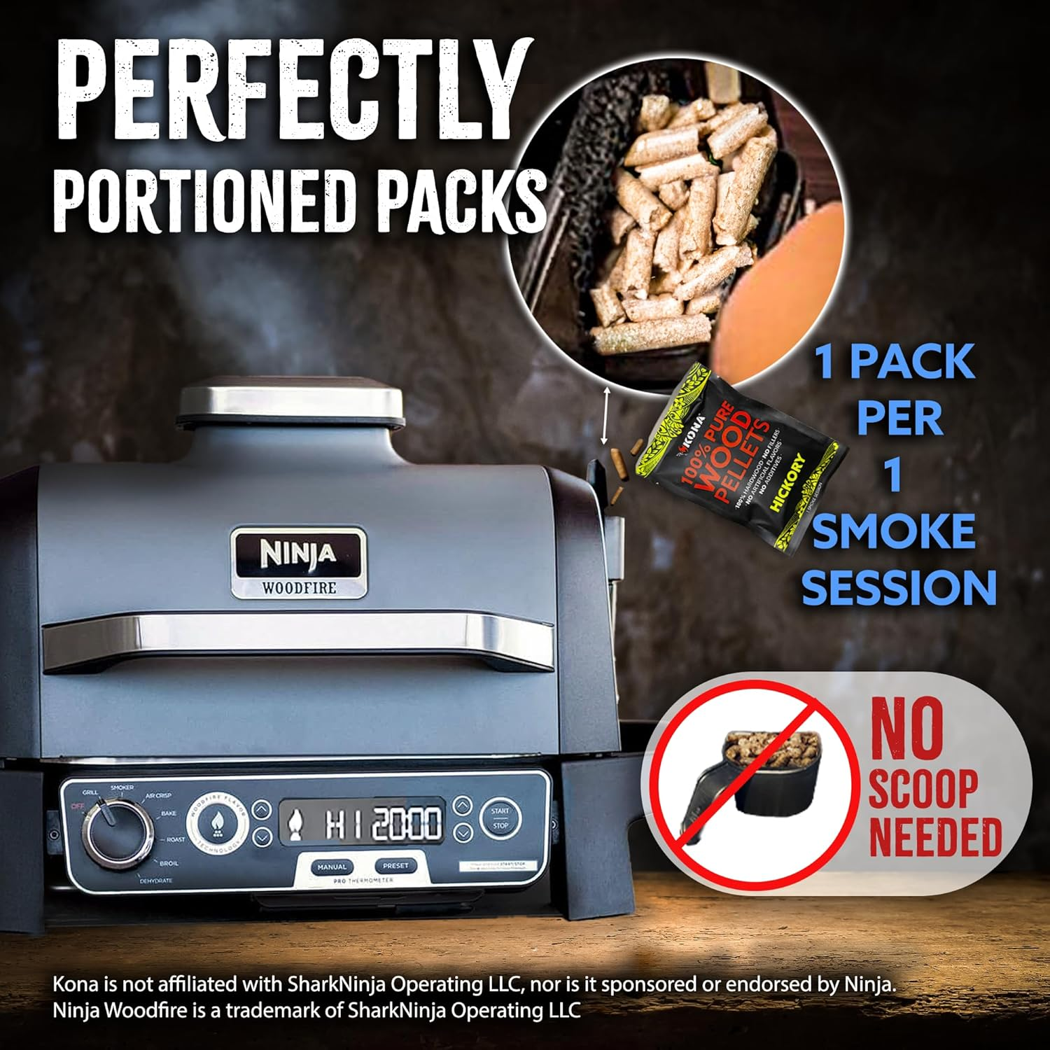 Kona Wood Pellets Intended for the Ninja Woodfire Grill, 12 Single-Use Pouches (4 Flavors) image number 3