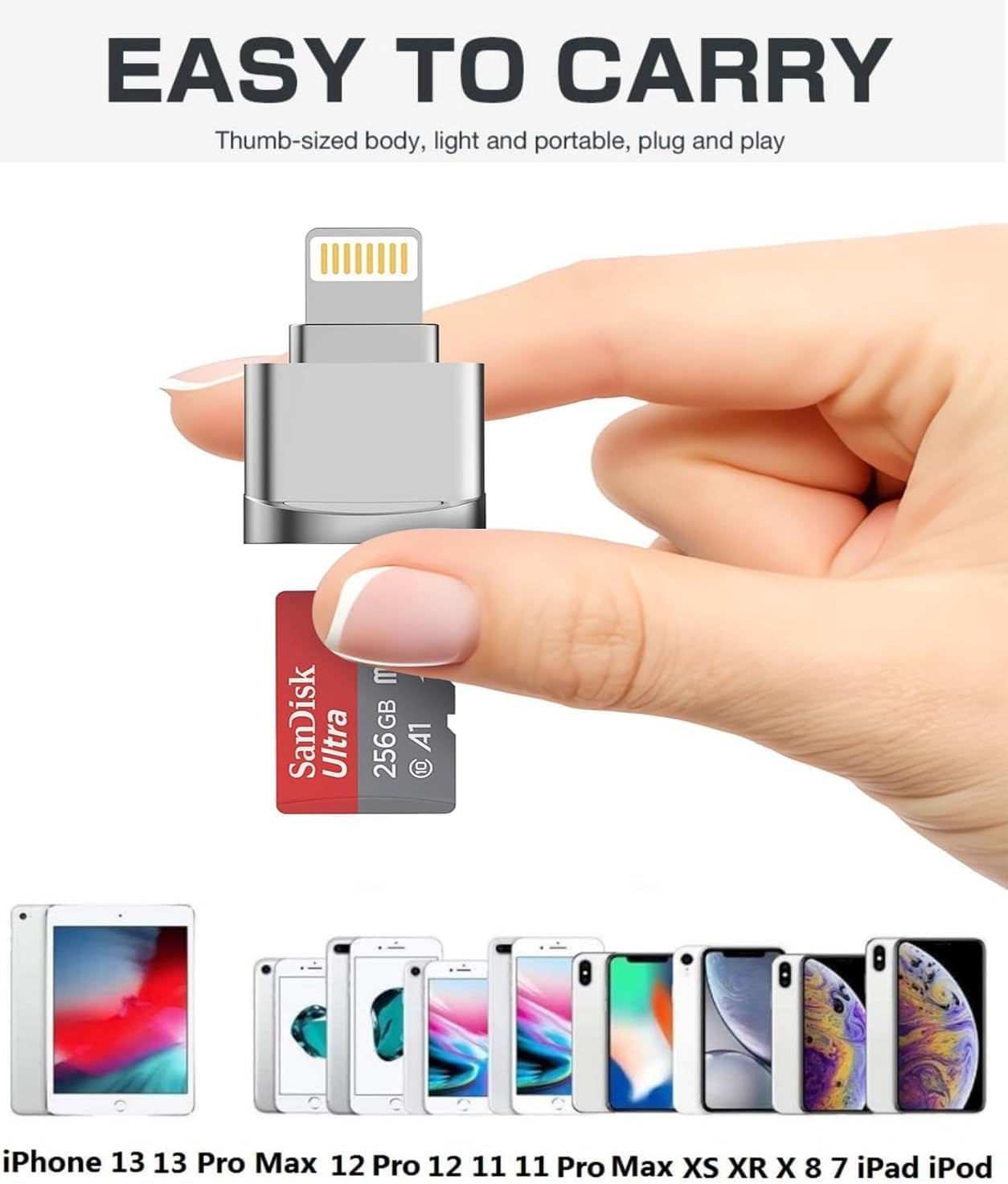 Lightning to Micro SD Card Reader for Iphone Ipad,[Apple Mfi Certified] Lightning to Micro SD/TF Card Reader Viewer Adapter Memory Card Reading for Iphone 14/13/12/Pro image number 5
