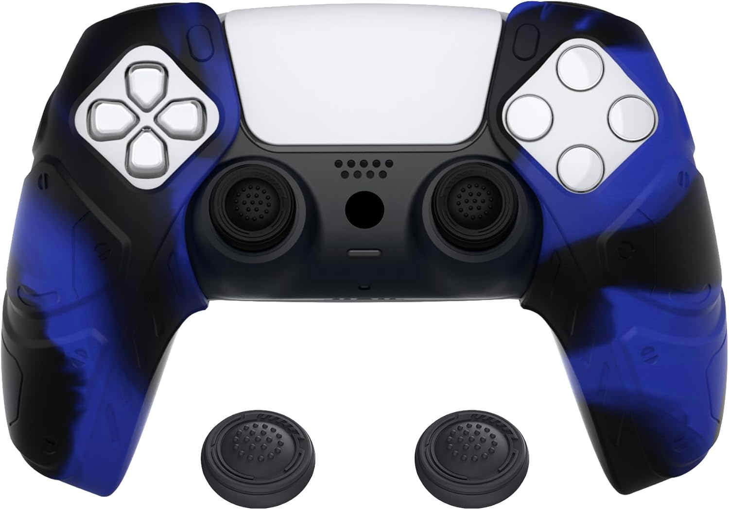Playvital Mecha Edition Blue & Black Ergonomic Soft Controller Silicone Case Grips for Ps5, Rubber Protector Skins with Thumbstick Caps for Ps5 Controller - Compatible with Charging Station