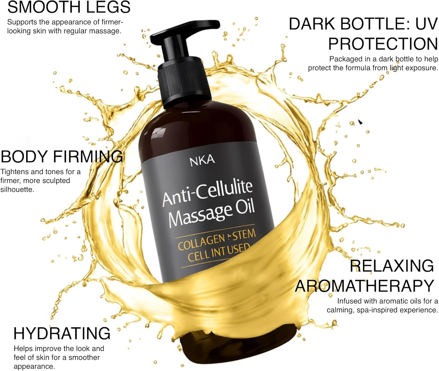 Anti-Cellulite Massage Oil &ndash; Collagen & Botanical Blend with Grapeseed, Eucalyptus, Lemon and Grapefruit Oils &ndash; Moisturising Body Oil for Smooth, Soft Skin &ndash; 240 Ml Pump Bottle