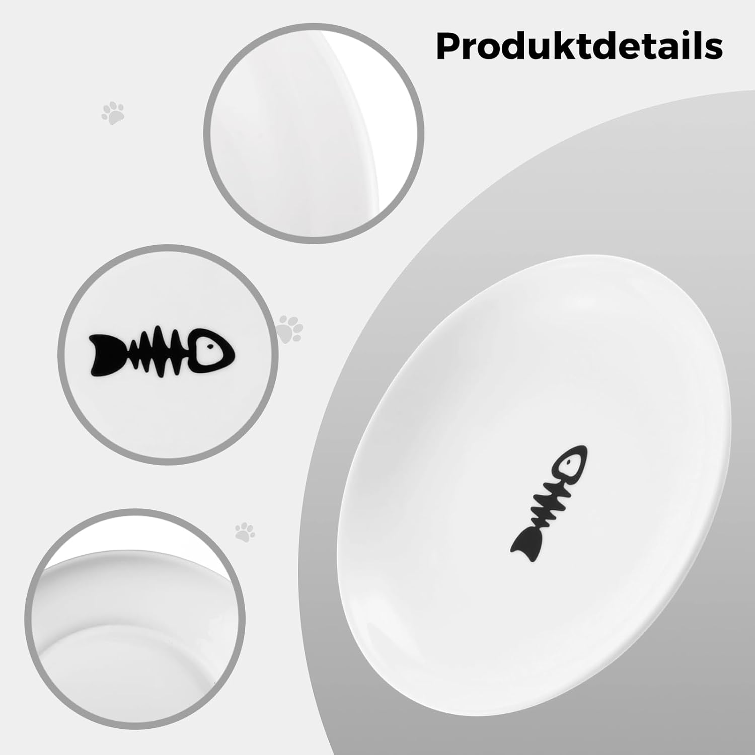 2 Pcs Cat Bowls, Wide & Shallow Cat Plates for Whiskey Fatigue Relief, 15Cm/6&rsquo;' Ceramic Cat Feeding Dishes Cute Fish Bone Design, Wet & Dry Food Feeding Bowls for Kittens, Cats, Puppies - White image number 5