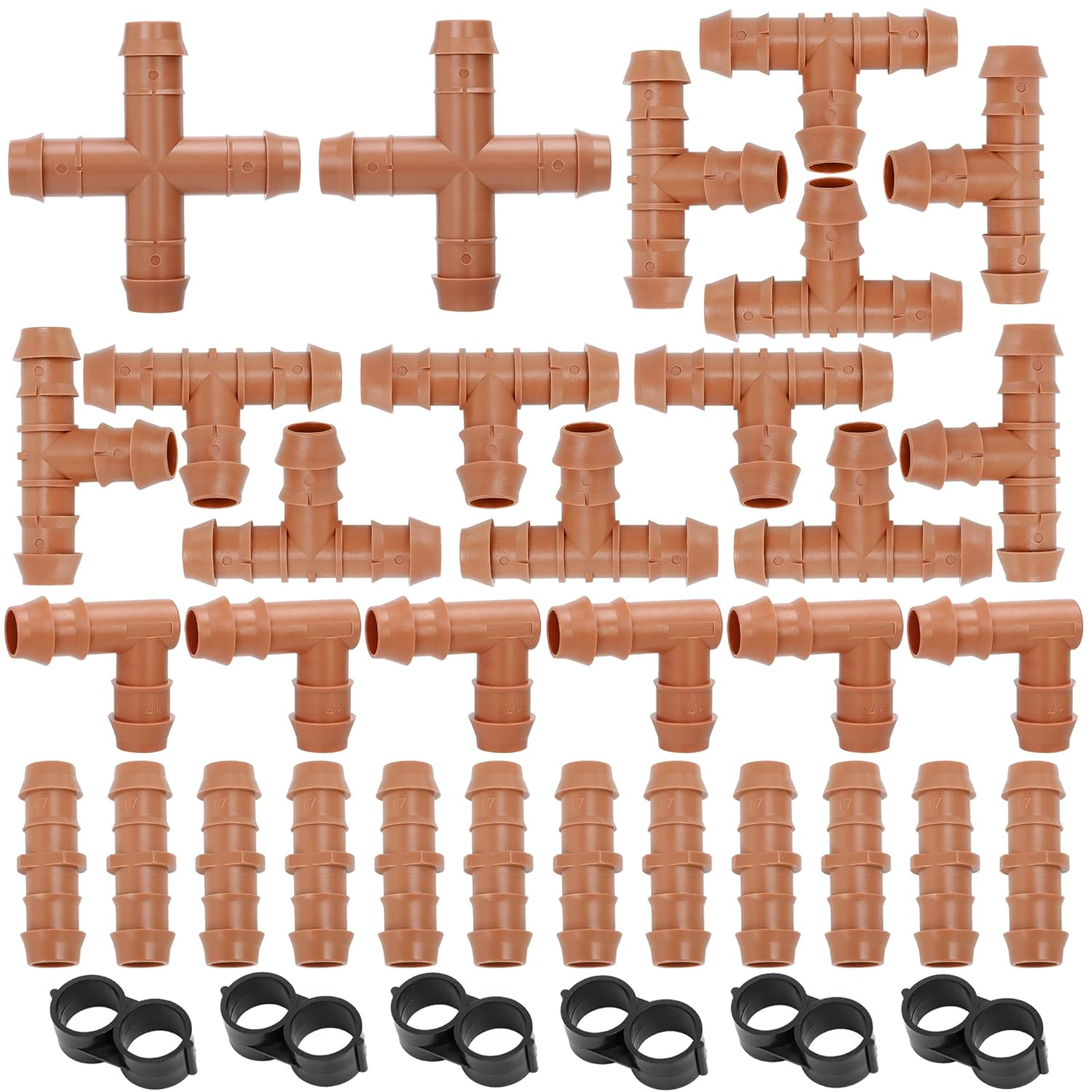 Cozy Tower 36 Pcs Drip Irrigation Kit 1/2 Inch Drip Irrigation Fittings Parts, Irrigation Tubing Fittings Hose Barbed Connectors, Including 2 Crosses 10 Tees 6 Elbows 12 Couplings 6 End Plugs image number 5