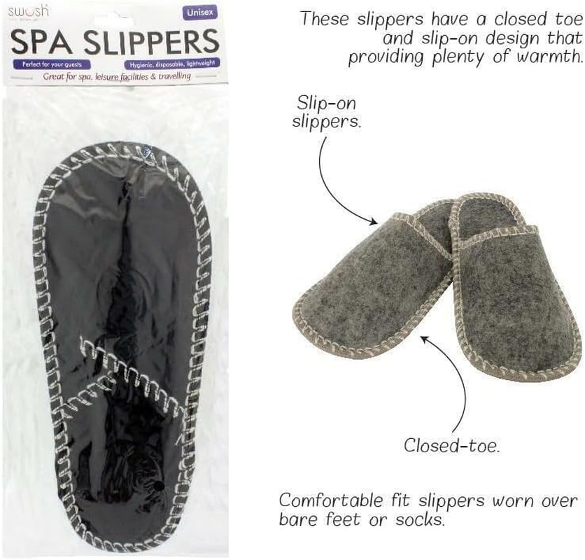 Leona Co Spa Slippers - Unisex Adults, One Size, Grey, Cotton Velvet Closed Toe Slippers with Travel Bags - Thick, Soft, Non-Slip, Disposable for Home, Hotel, or Commercial Use
