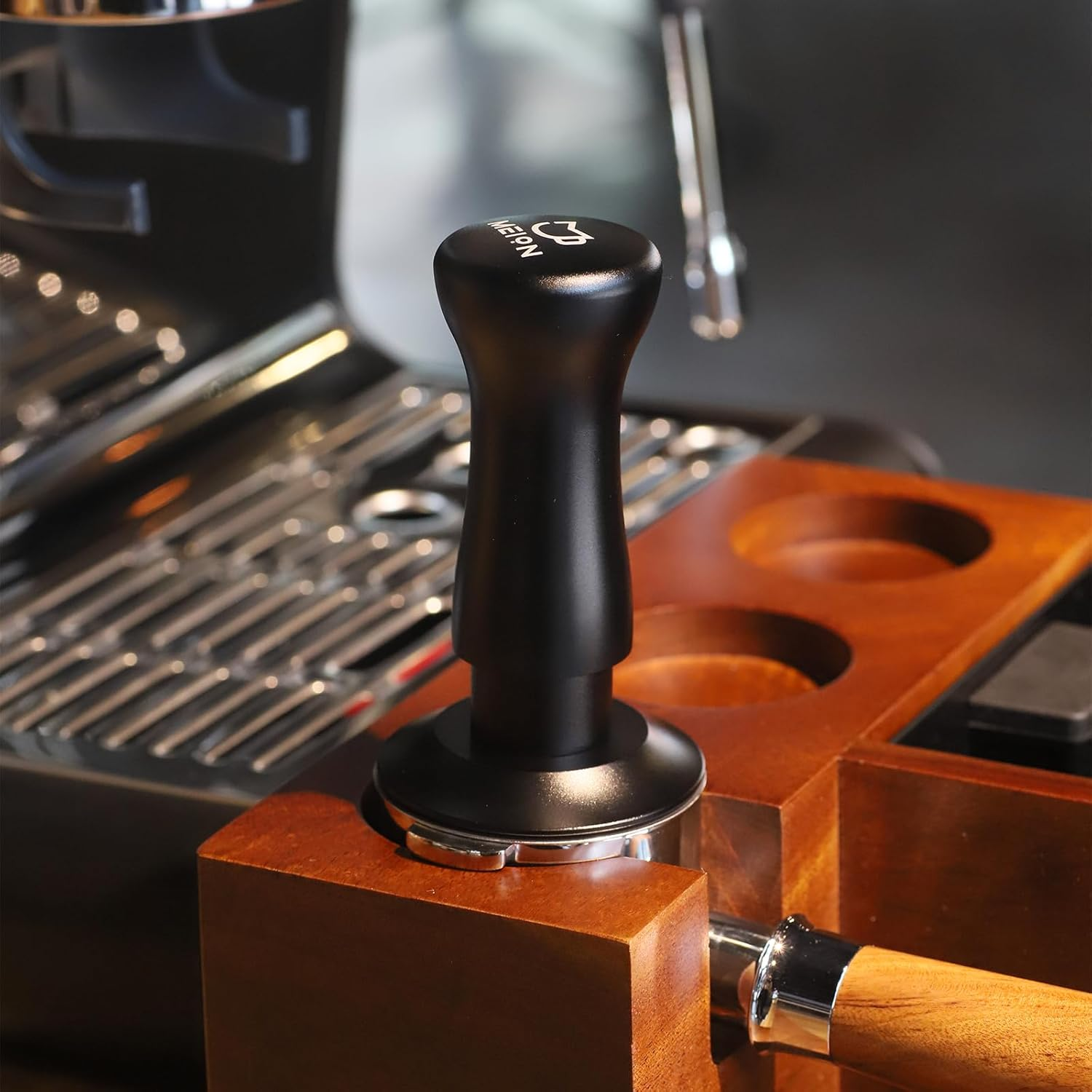 MEION Espresso Tamper 53.3Mm Coffee Tamper, Calibrated Dual Spring Loaded Barista Tamper with Stainless Steel Base, Comes with Aluminum Storage Pad (53.3MM, Black) image number 1