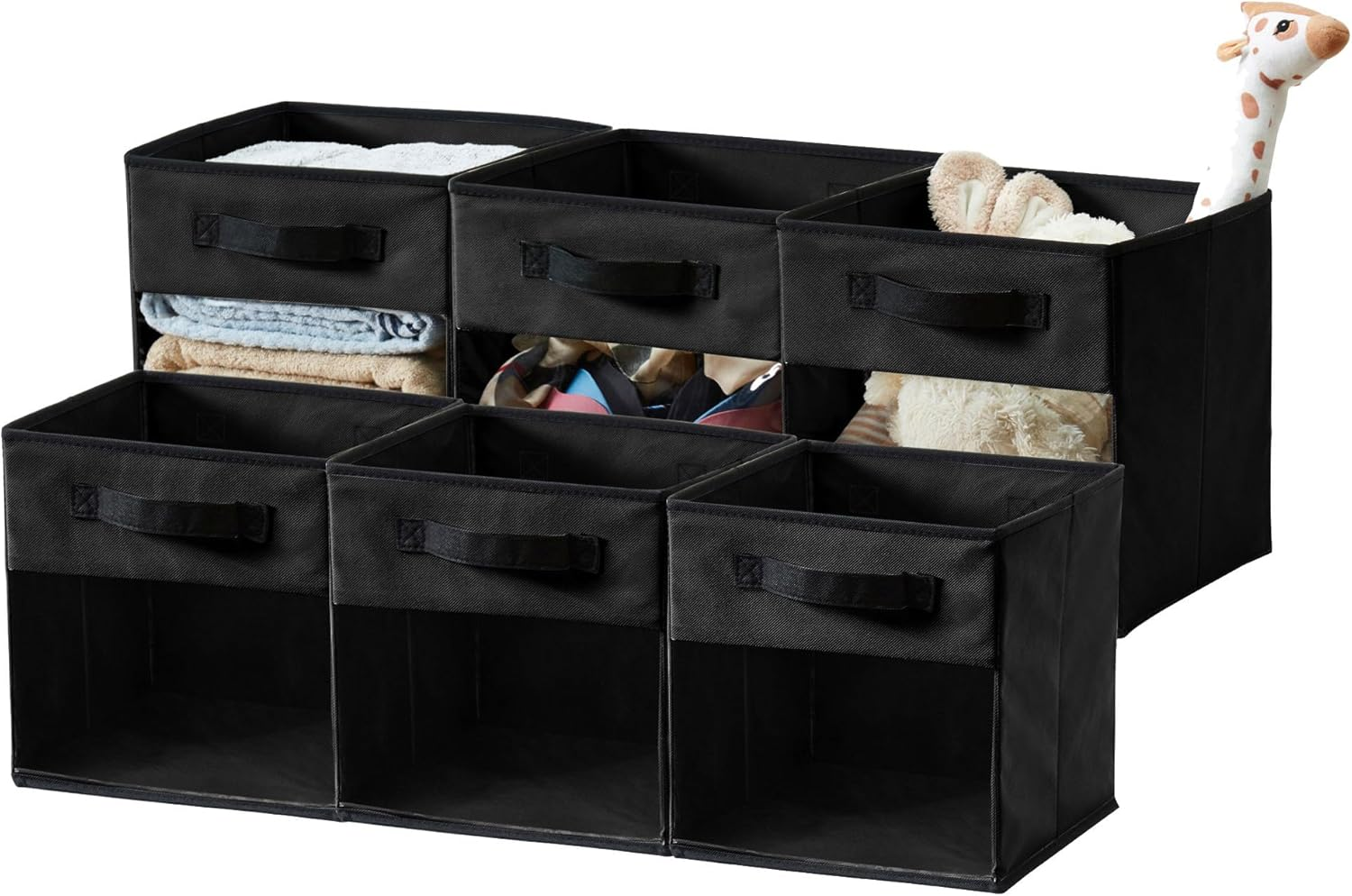DECOMOMO Storage Bins, Cube Storage Bin with Window, Fabric Storage Cubes for Shelves (11" / 6Pcs, Black)