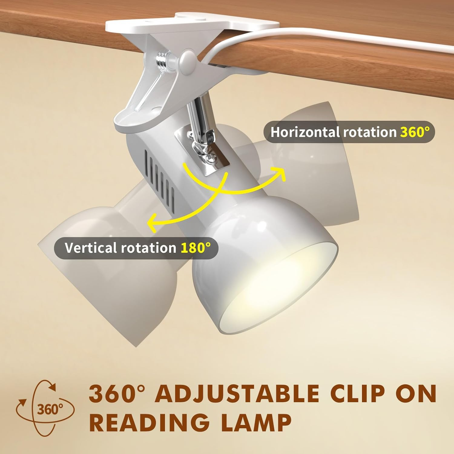 Tobebright Clip on Reading Light for Bed, Desk Clamp E27 Adjustable Holder with Plug and Switch, 360Degree Rotating Headboard Lamp Bedside Grow Light Portable Little Spotlight White(Bulb Not Included) image number 5
