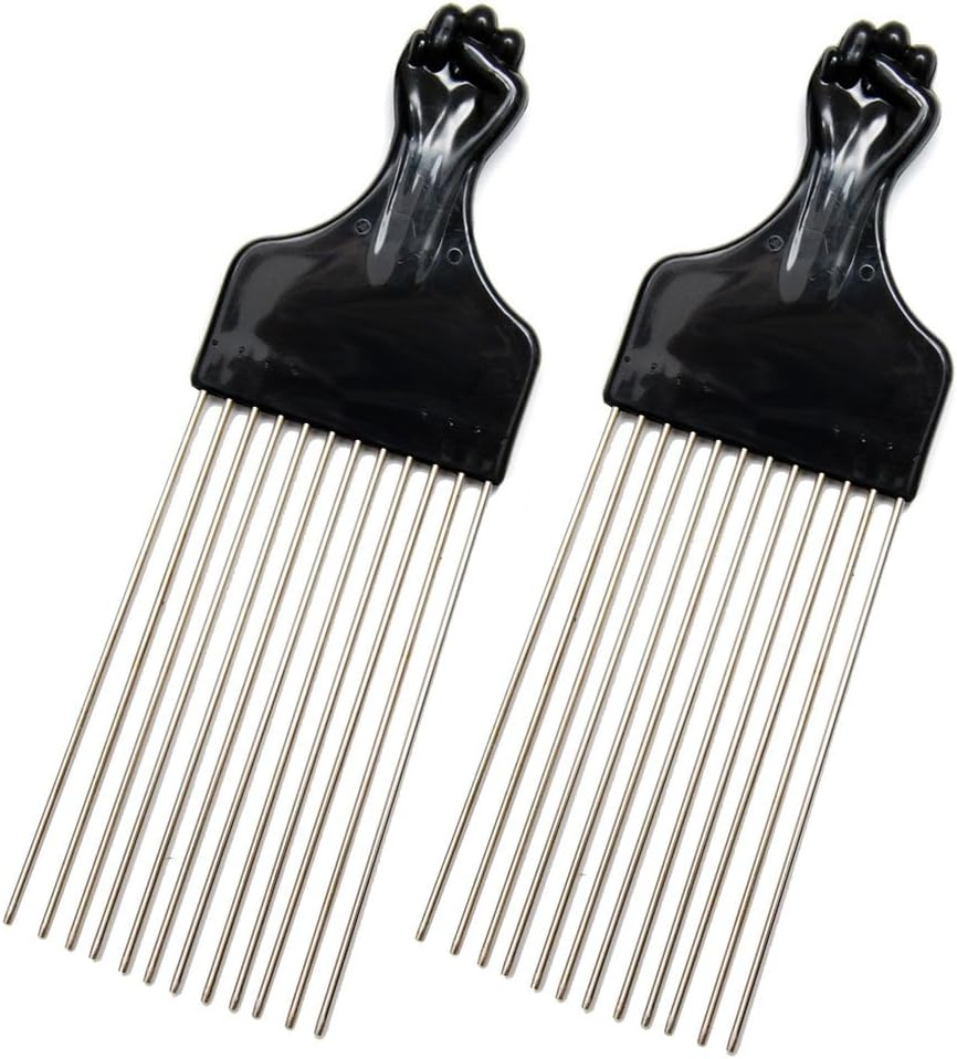 Luxxii (2 Pack) 23Cm Long Black Fist Metal Afro Pik Lift Hair Comb Detangle Wig Braid Hair Man Styling Comb image number 4