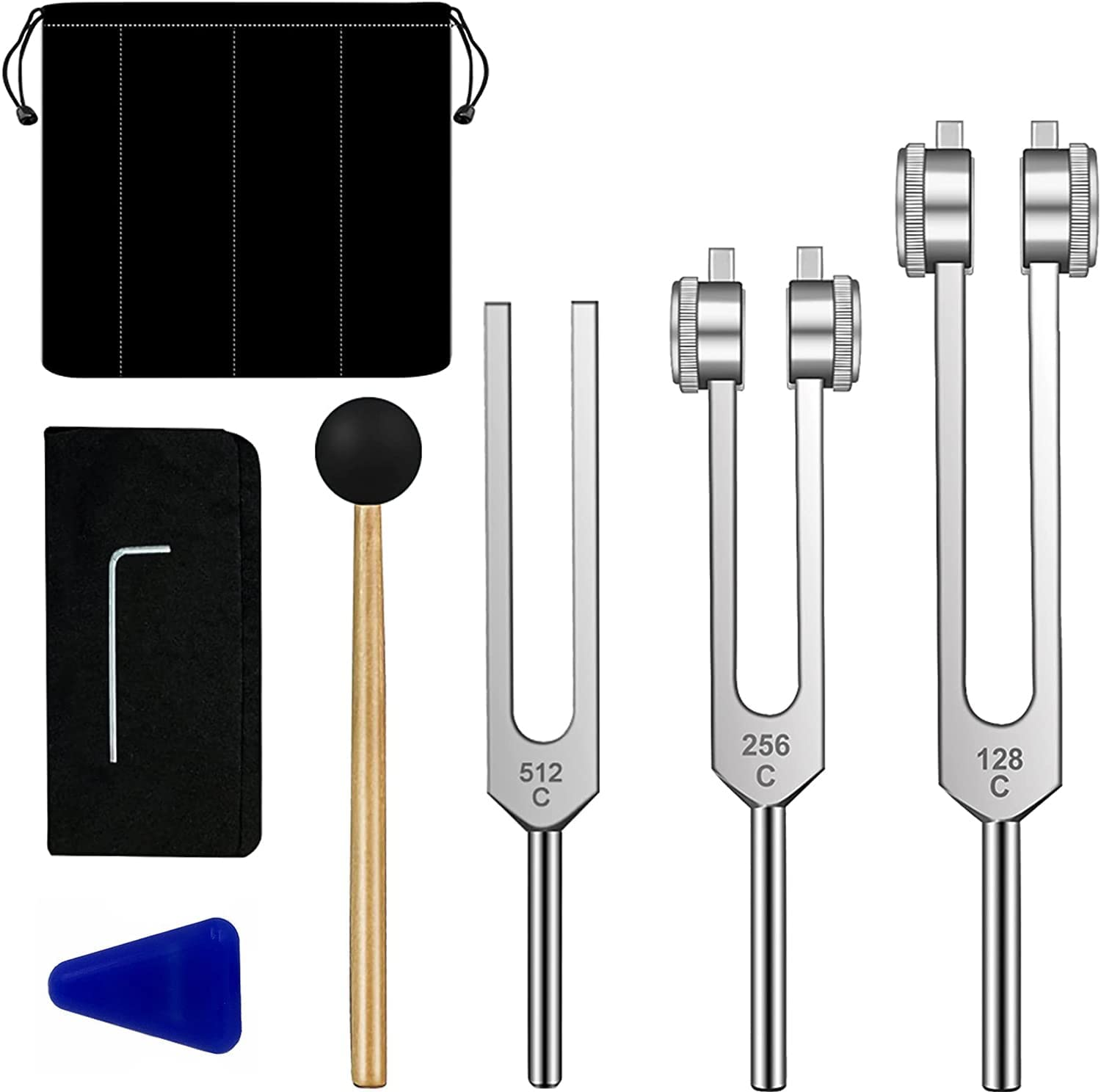 Tuning Fork, Tuning Fork Medical, Tuning Fork Set of 3Pcs Tuning Fork 128Hz and 512Hz 256Hz, Tuning Fork and Reflex Hammer Set for Healing/Chakra/Sound Therapy, Buddhists Yoga Teacher image number 6