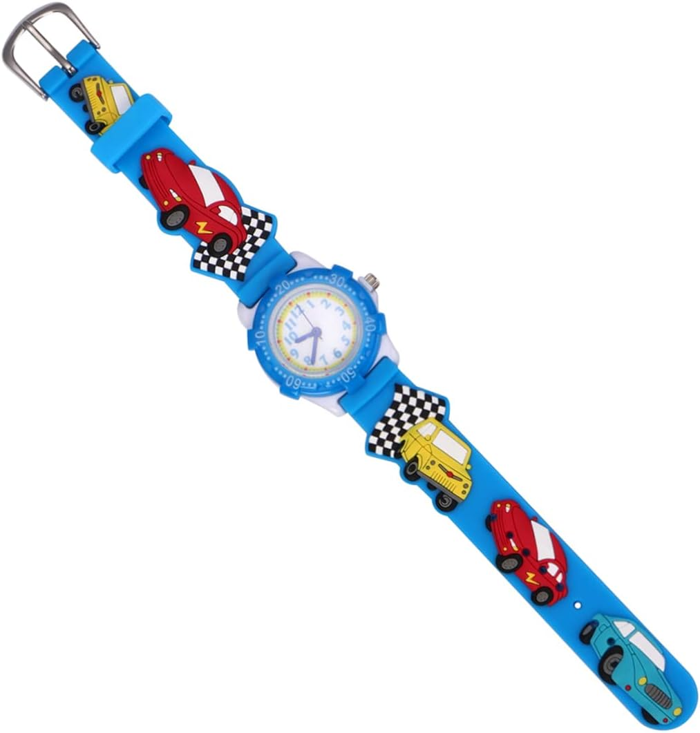 Gatuida Children'S Watch Kids Cartoon Car 3D Watch Girl Child PVC Water Proof Blue Pattern Kid Watch