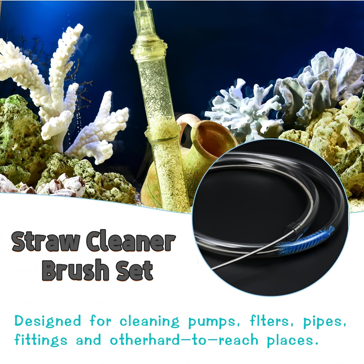10 PCS Black Straw Cleaner Brush Kit and 1 PCS Yellow Double Ended Flexible Drain Brush,Hose Cleaning Brush for Fish Tank, Glass Tube, Home, Kitchen (11 Kind) image number 5