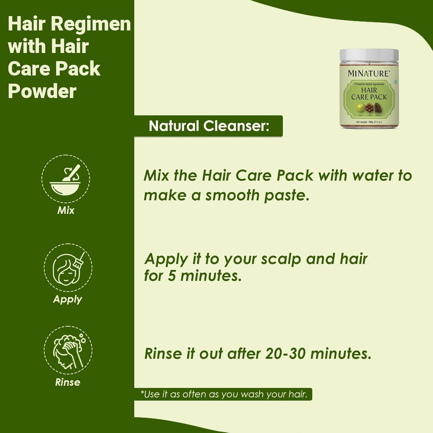 Mi Nature Hair Care Pack with Hair Brush |Triple Action Amla Aritha Shikakai Formula | 100G Pure Herbal Blend for Strong Shiny Hair |Natural Cleansing Powder |Chemical Free Wash for Damaged & Dry Hair image number 1