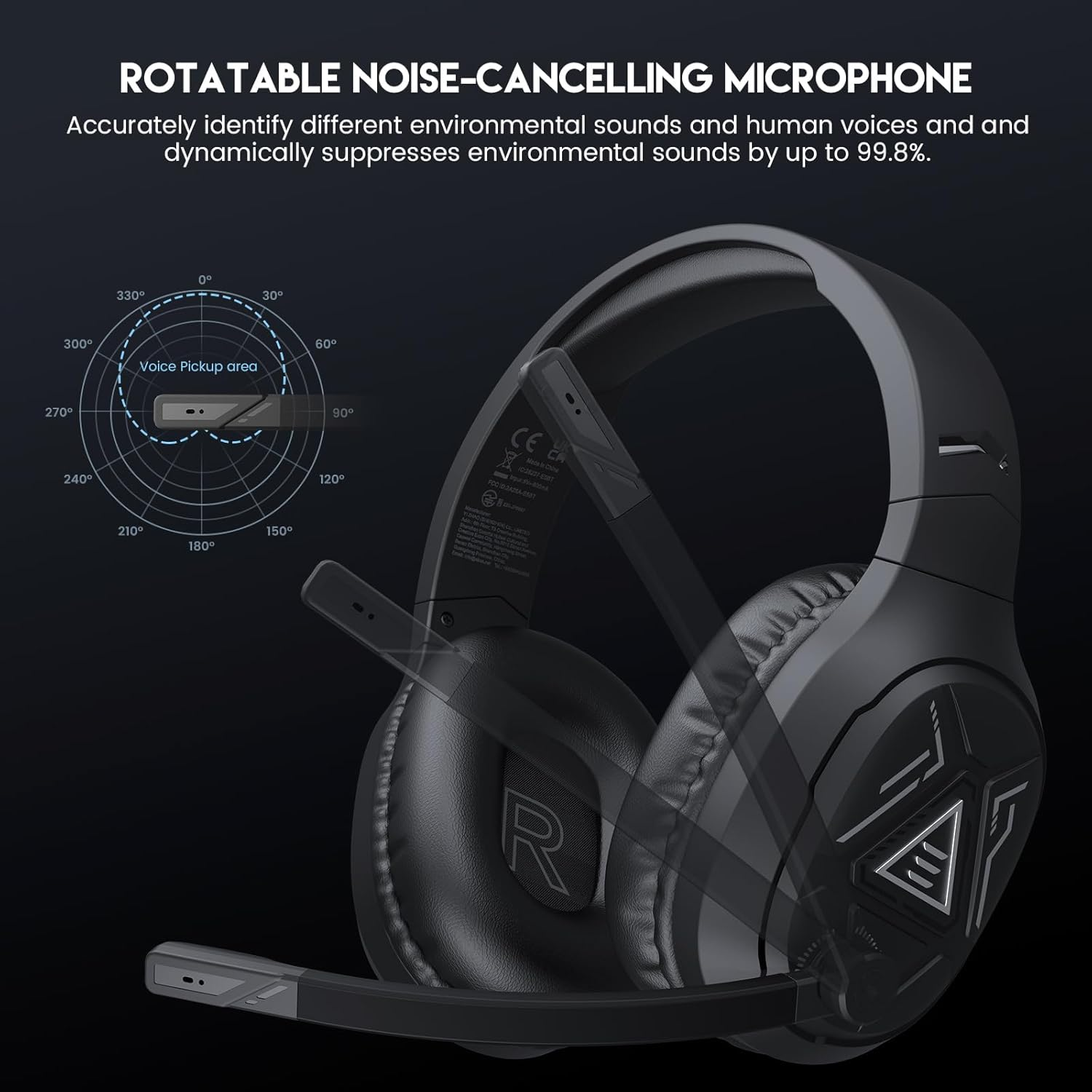 EKSA 2.4Ghz Wireless Gaming Headset with Noise Canceling Microphone for PS5, PC, PS4 Bluetooth Gaming Headphones with USB & Type-C Connector, 52Hrs Battery PC Headset for Switch, Laptop, Mobile, Mac image number 2