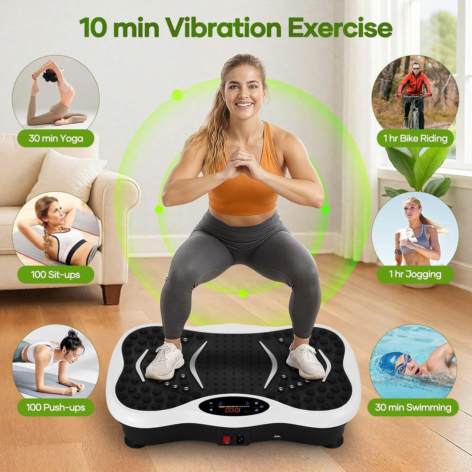 GNEKI Vibration Plate Exercise Machine, Vibrating Fitness Platform for Lymphatic Drainage, Full Body Shaker Workout Equipment Shaping Vibrate Plate, Board Sport for Home Exercise Gym - Black image number 7
