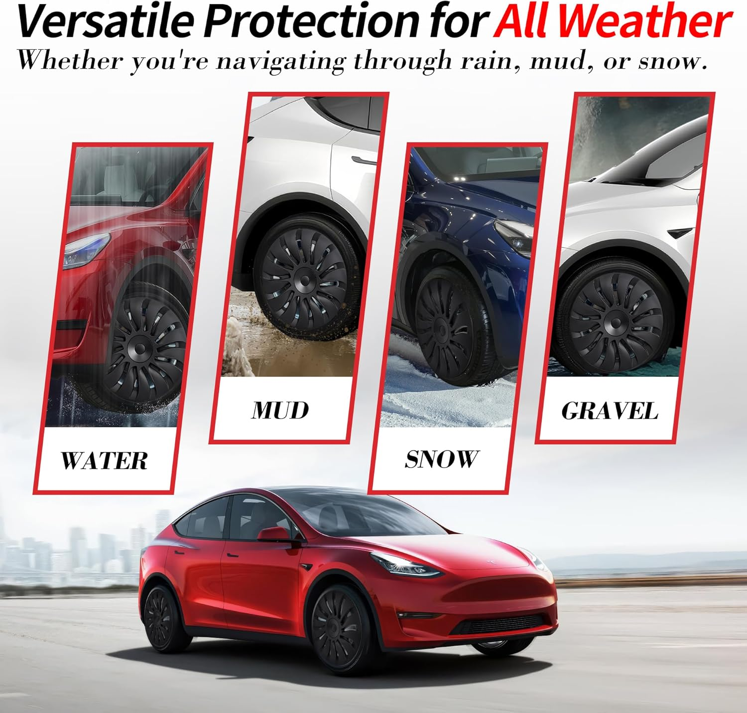 LPZAKVE Tesla Model Y Wheel Covers 19 Inch, Symmetrical Matte Black Hubcaps Accessories Fit to Tesla Model Y 2024 to 2021, Set of 4 Pcs Rim Protector (Storm Style B) image number 4