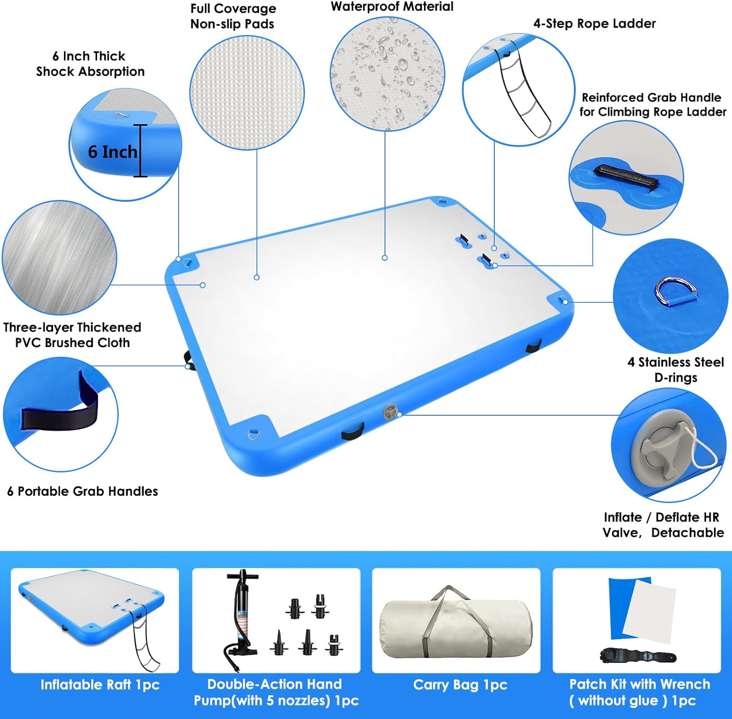 6Ft/8Ft/10Ft/12Ft Floating Dock Water Platform, Multi-People Inflatable Floating Mat, Dock Platform for Lake/Boats/Island/Swimming Pool image number 5
