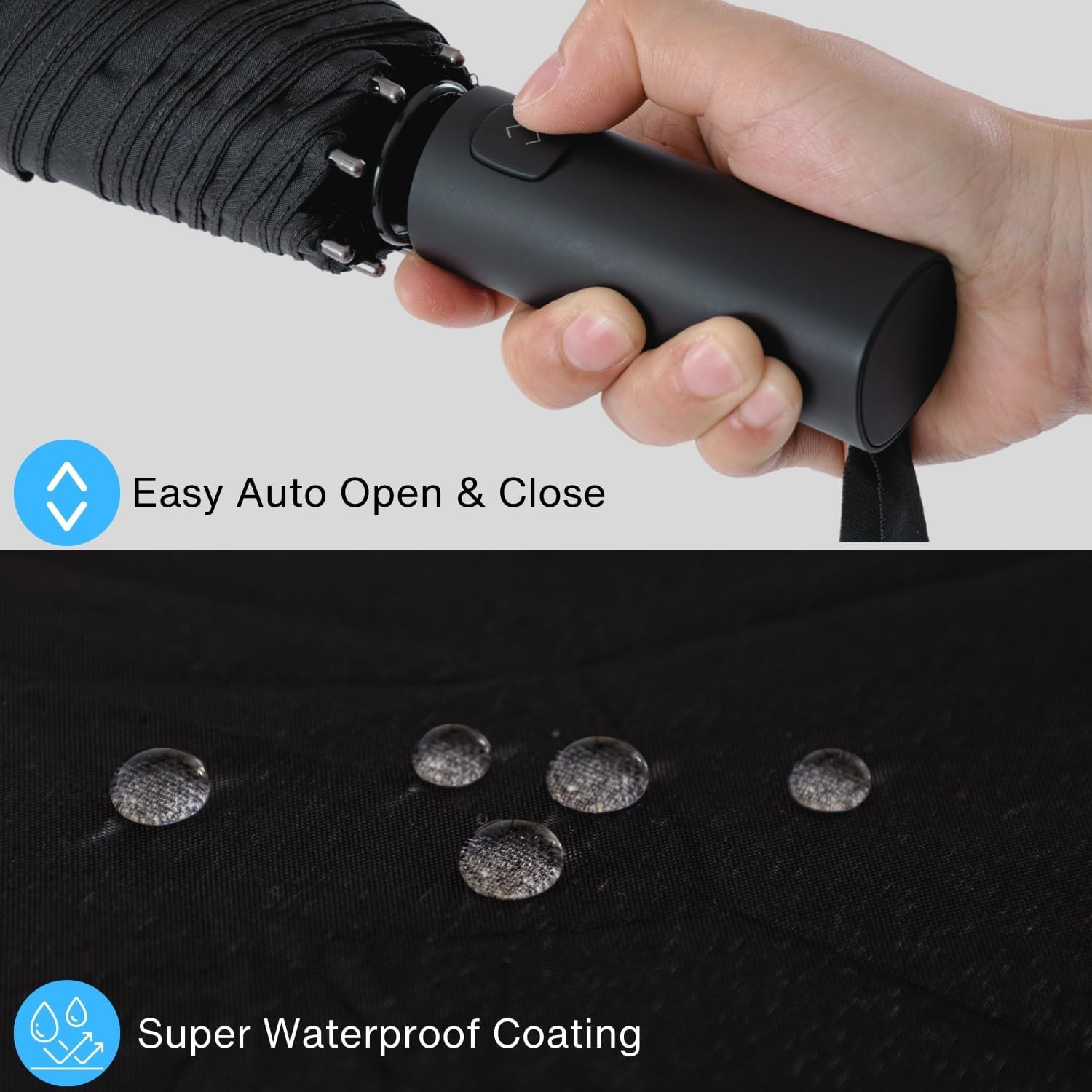 FANACAN Fold in 3 Seconds Shape Memory Folding Umbrella, Golf Umbrella Windproof and Rainproof Strong, One-Touch Automatic Open and Close Umbrella for Mens, Black image number 3