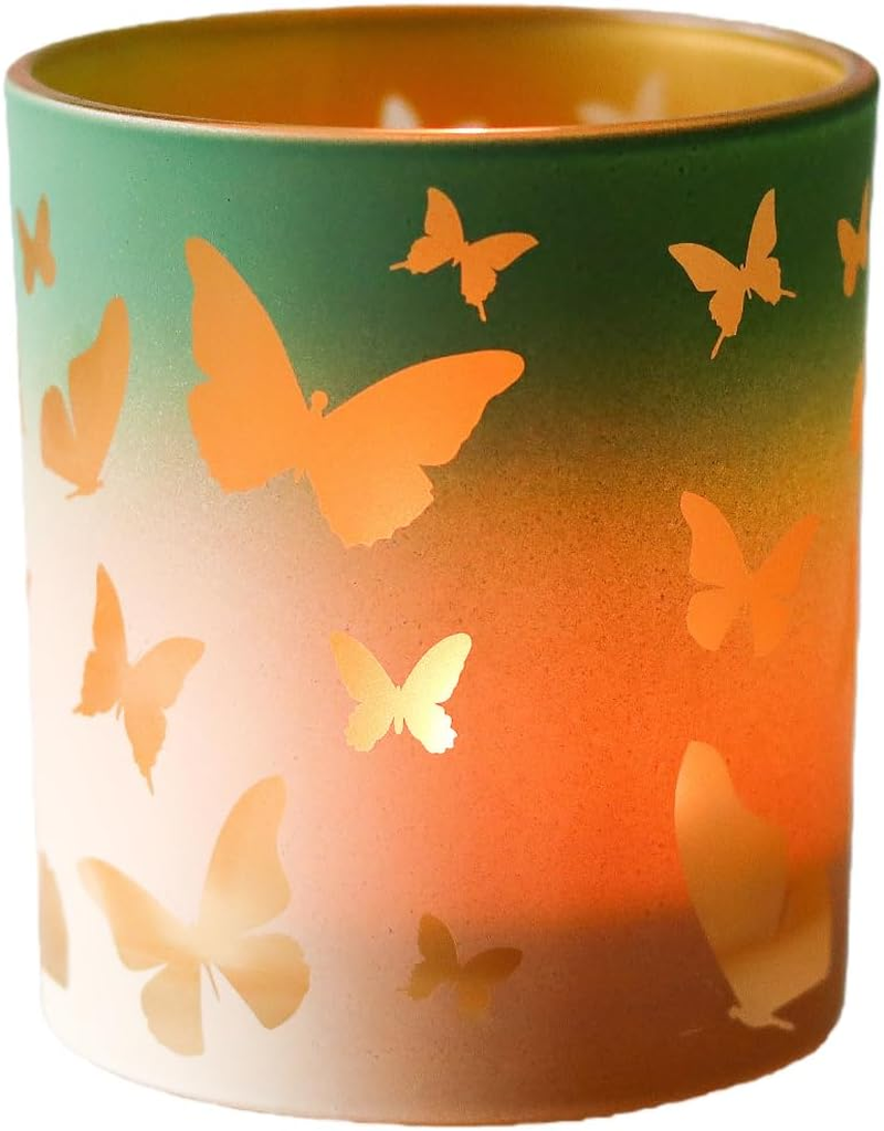 Glass Candlestick Holder, Birthday Gifts for Mom, Delicate Gifts for Women/Her, Butterfly Glass Tea Light Candle for Home Dining Table Office Desk Party Decoration Candle Holder, Green