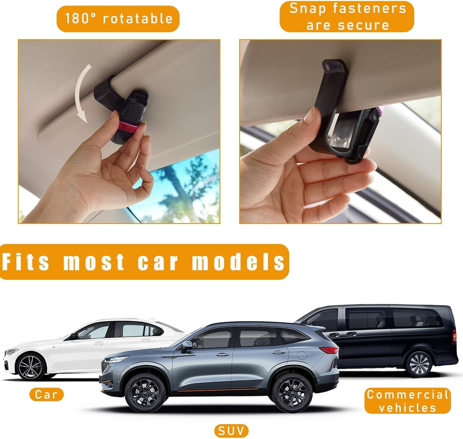 2PCS Sunglasses Holder for Car Sun Visor, 180 Degree Rotatable Eyeglasses Mount with Ticket Card Clip, Double-Ends Car Sunglass Holder (Gold) - Gray image number 6