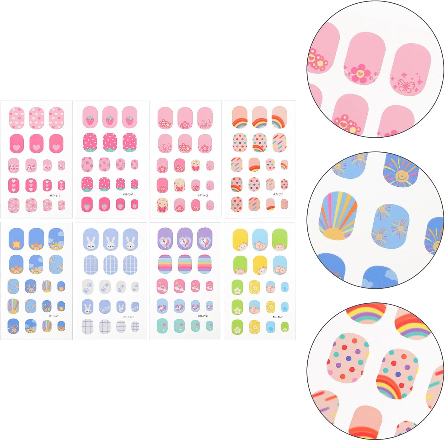 HOOTNEE 8 Sheets Fake Nails Set Cute Cartoon Press on False Nail Tips for Little and Teens Stick on Accessories for Manicure image number 5