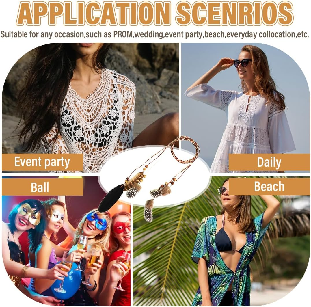 ZORVUJI Indian Headdress Women'S Feather Headband - Hippie Boho Headband for Fancy Dress, Cosplay and Parties image number 3