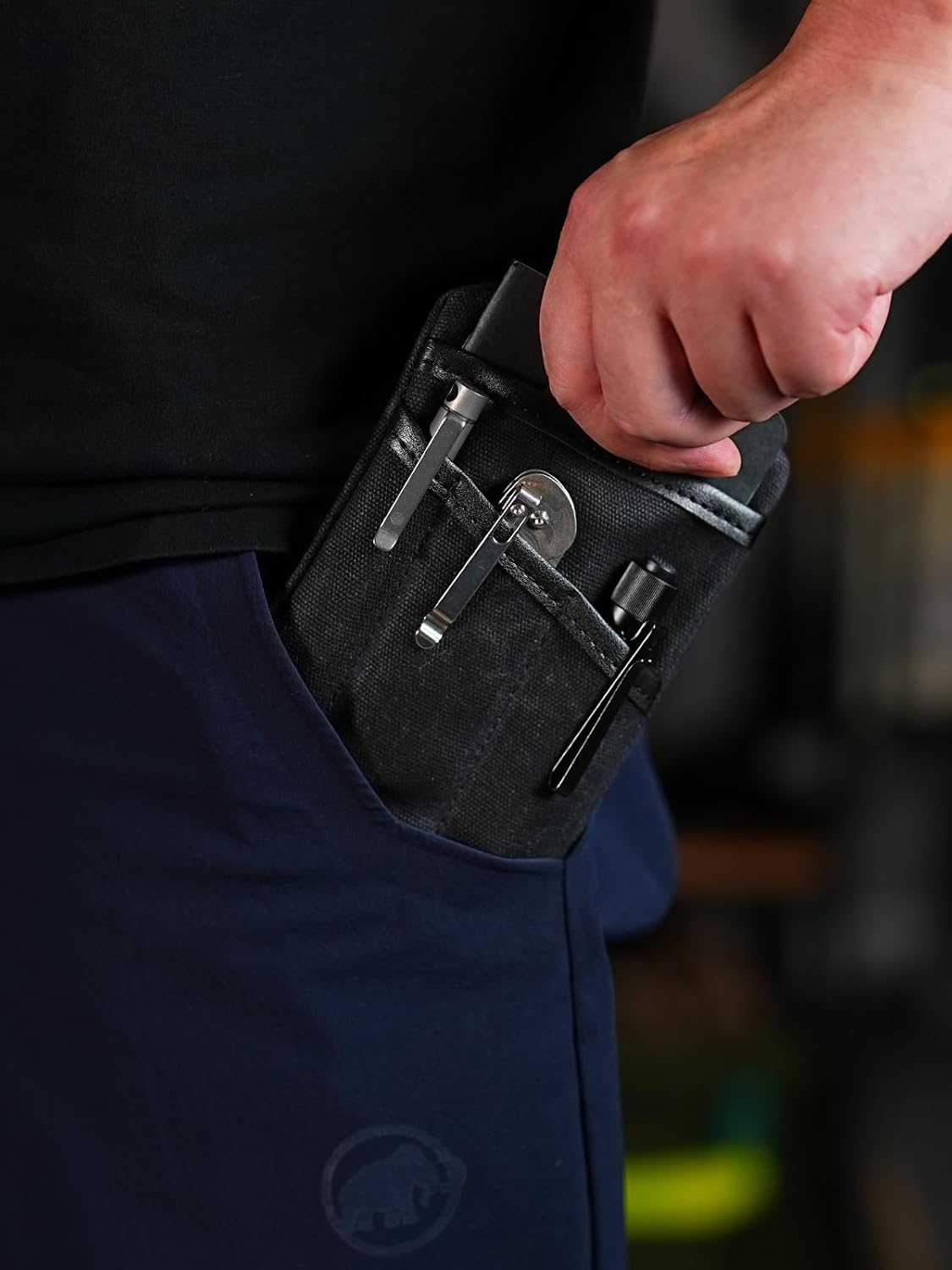 SP4 EDC Pouch, Waxed Canvas Compact EDC Pocket Organizer, Zippered Pocket Pouch for Men, Mini EDC Organizer for Change, Notebook, Tactical Pen, Flashlight image number 3