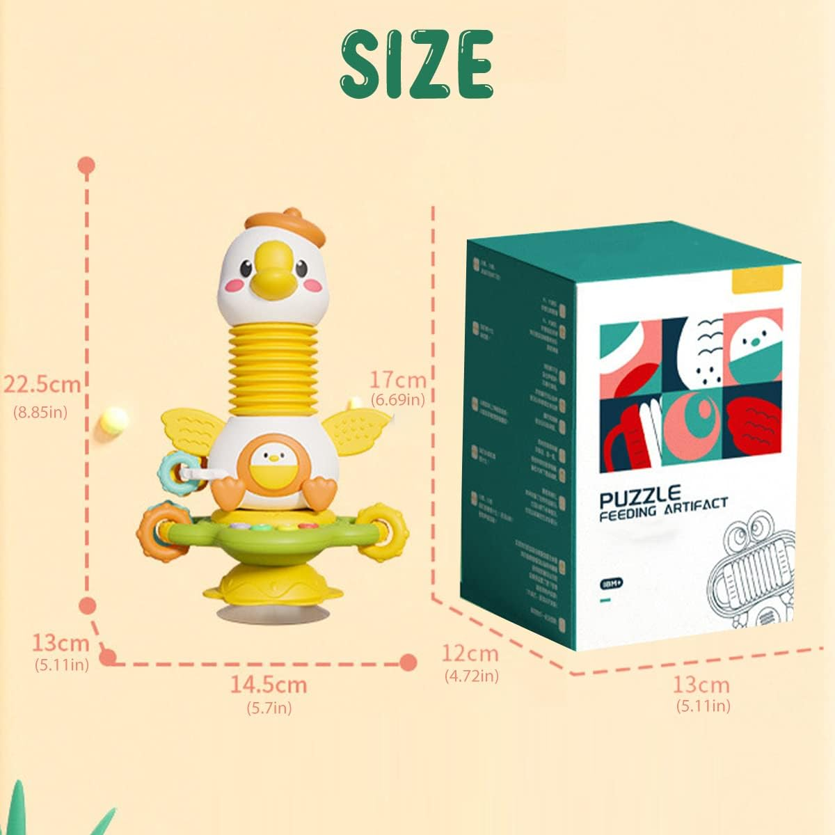 Baby High Chair Toys with Suction Cups Montessori Highchair Rattle Toy Early Educational Interactive Baby Tray Toy Cute Fun Sensory High Chair Suction Toy for 12 Months up Infant Toddler(Goose) image number 1