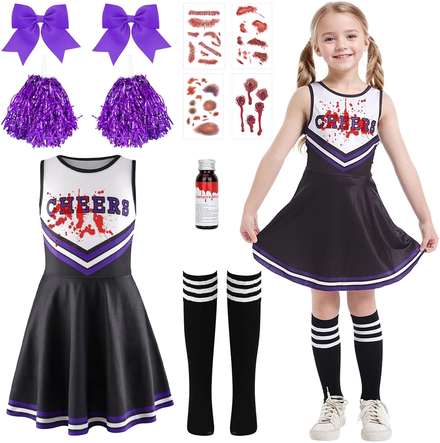 Women Zombie Halloween Cheerleader Costume,Zombie Cheerleader Outfit, Dead Fearleader Dress, Scary Themed Party Cosplay