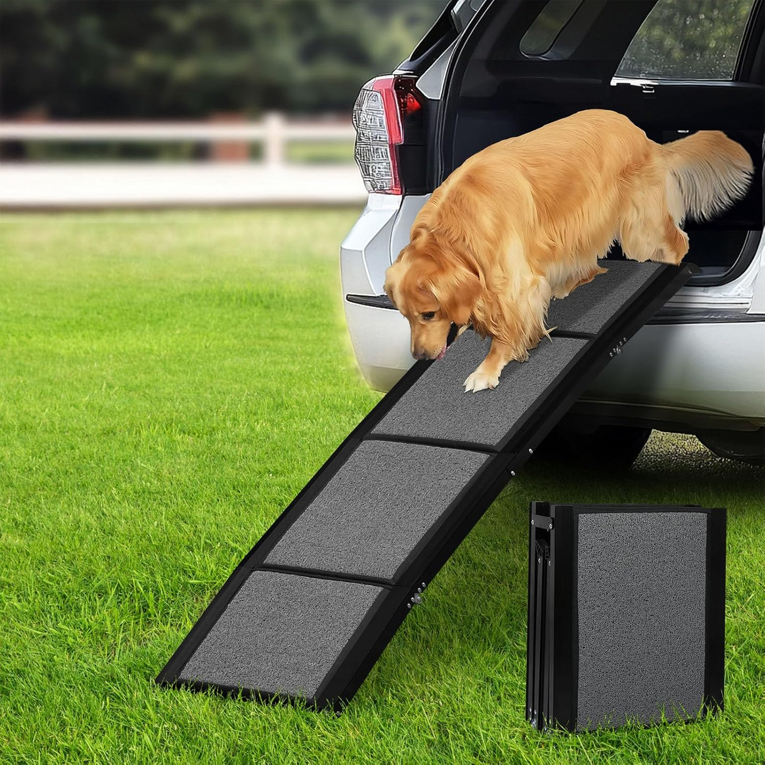 Pawz Extra Long 160Cm Foldable Dog Ramps Large Dogs, Pet Ramp for Car with Non-Slip Rug Surface, Pet Stairs Portable, 44Cm Wide Pet Steps for Medium & Large Dog up to 100Kg Get into Car SUV Truck,Grey image number 3