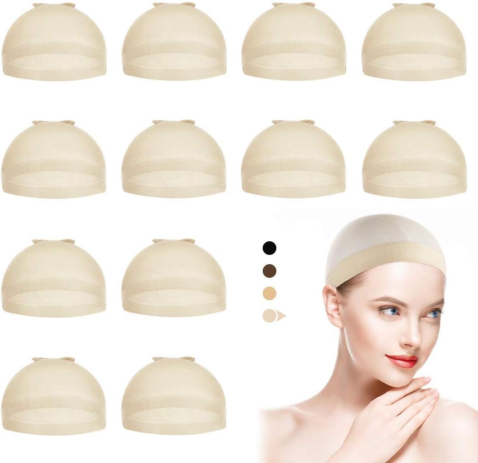 Dreamlover 12 Pack Stocking Wig Caps, Nude