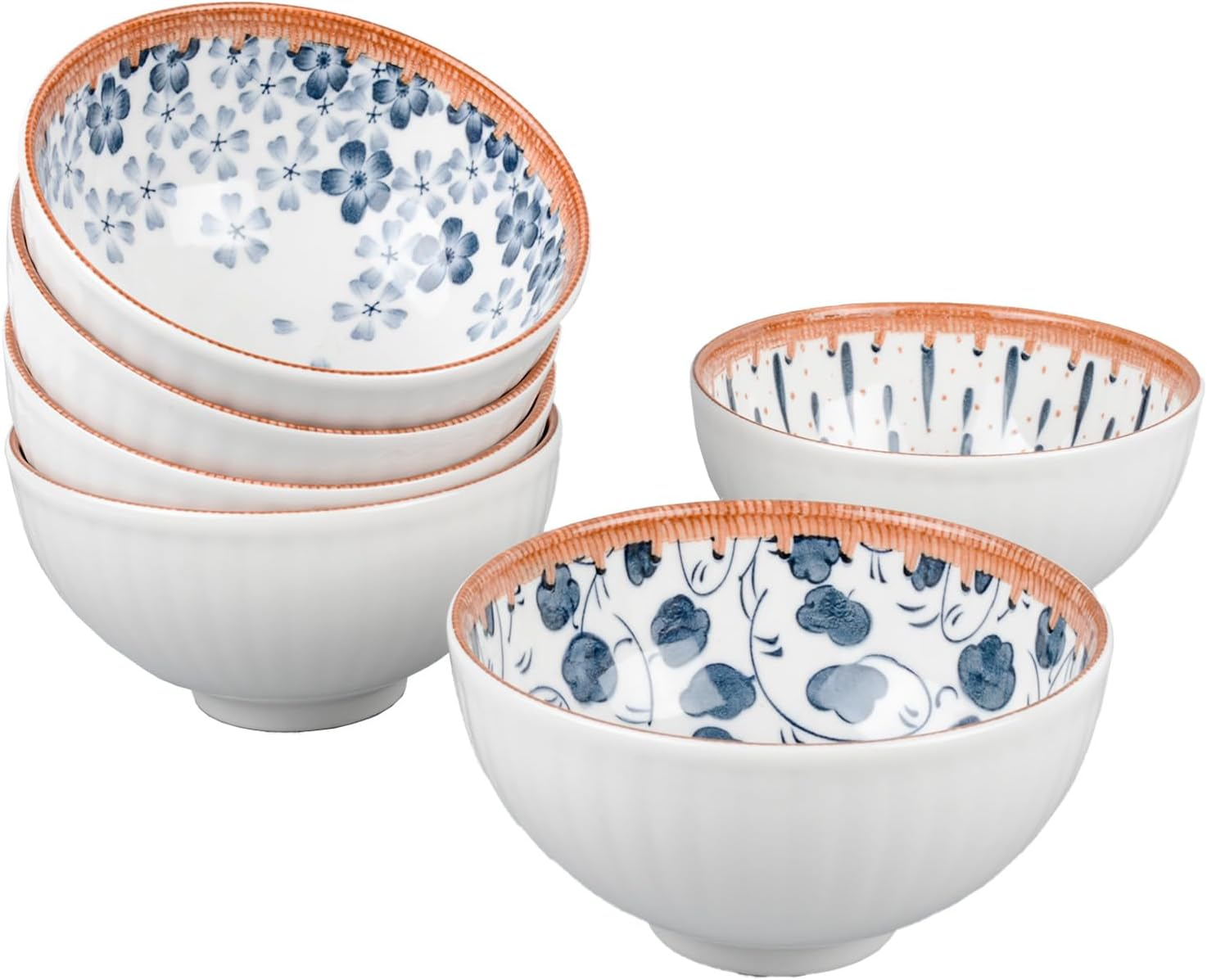 6 Pack Ceramic Bowls, Japanese Style, 10 Ounces Thickening Blue and White Porcelain Rice/Cereal Bowls for Kitchen, Suitable for Microwave, Ovens, Dishwashers (Mixing) image number 4