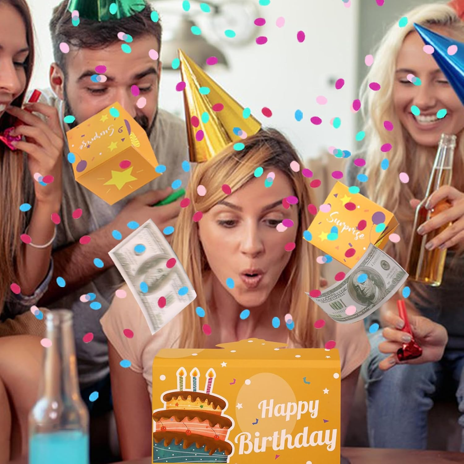 BABORUI Pop up Birthday Card with Confetti, Happy Birthday Surprise Gift Box Explosion for Money, Cash Birthday Surprise Box for Women/Men/Girls/Boys - Birthday (Yellow) image number 3