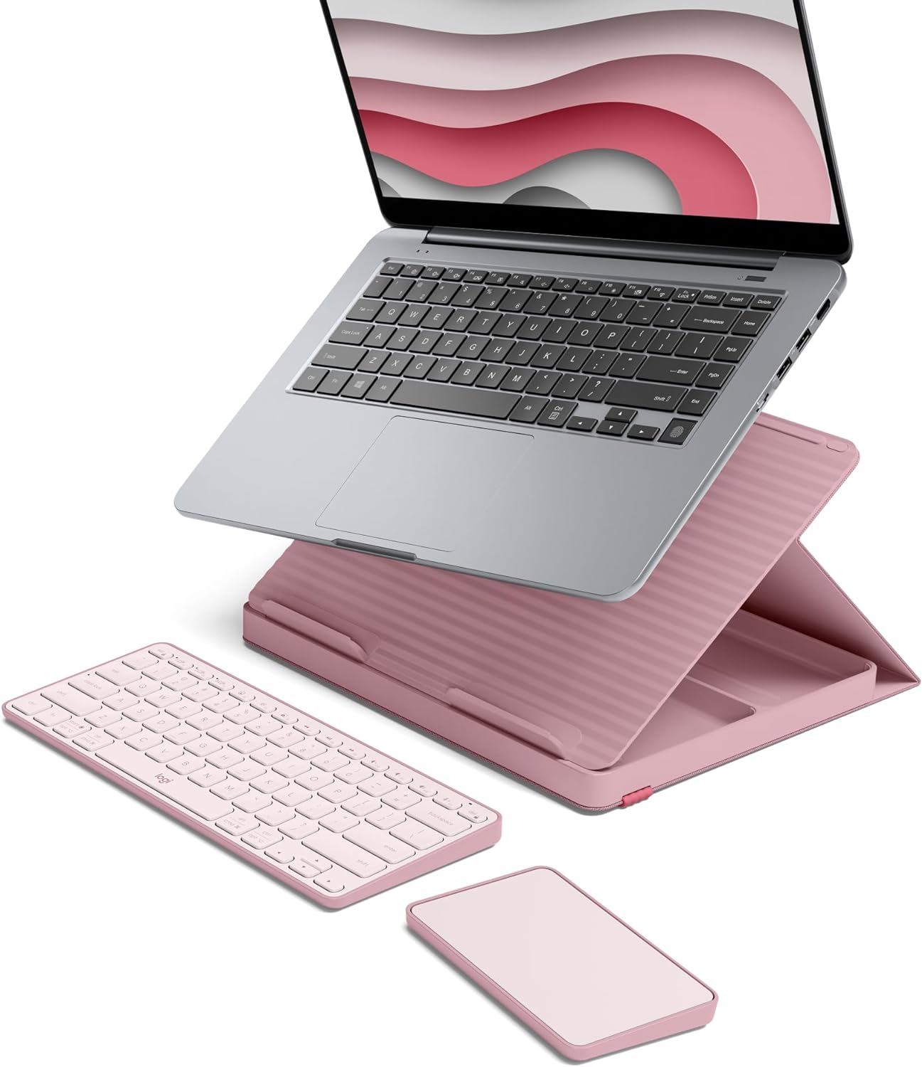Logitech Casa Pop up Desk Work from Home Kit with Laptop Stand, Wireless Keyboard & Touchpad, Bluetooth, USB C Charging, for Laptop/Macbook (10&rdquo; to 17&rdquo;) - Windows, Macos, Chromeos - Bohemian Blush