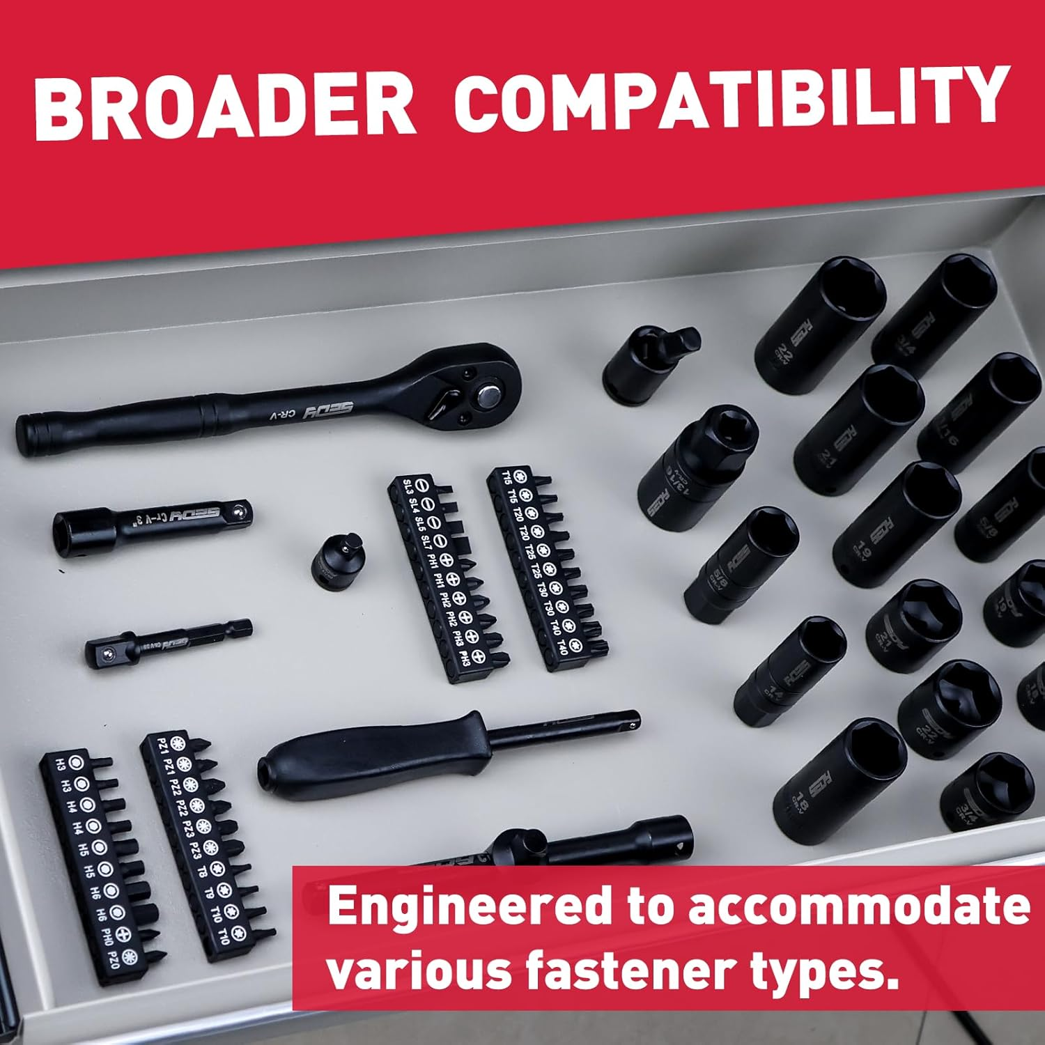 SEDY 96-Piece 3/8" Drive Impact Socket Wrench and Bit Set &ndash; Metric & SAE, CR-V Steel, Spark Plug Sockets, Ratchet & Spinner Handle, Storage Case