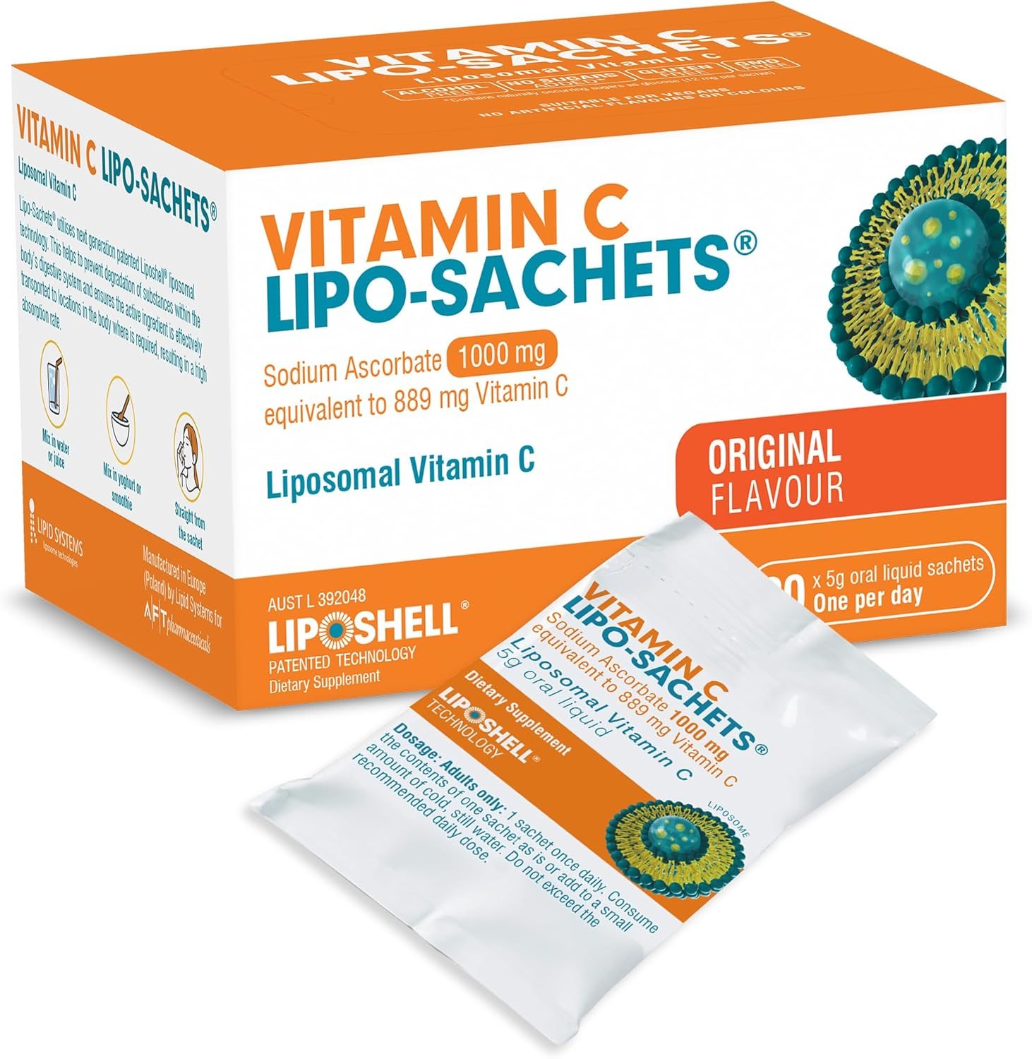 Lipo-Sachets Liposomal Vitamin C - 1,000Mg per Serving for Immune and Collagen Support - High Absorption - GMO Free, No Added Sugar, Vegan - 30 Liposomal Liquid Vitamin C Packets image number 1