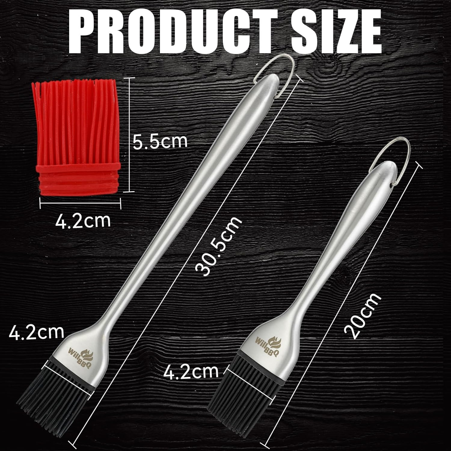 Willbbq Heavy-Duty Basting Brush Set &ndash; Stainless Steel Handle with Extra Silicone Bristle Heads for BBQ, Grilling & Cooking image number 1