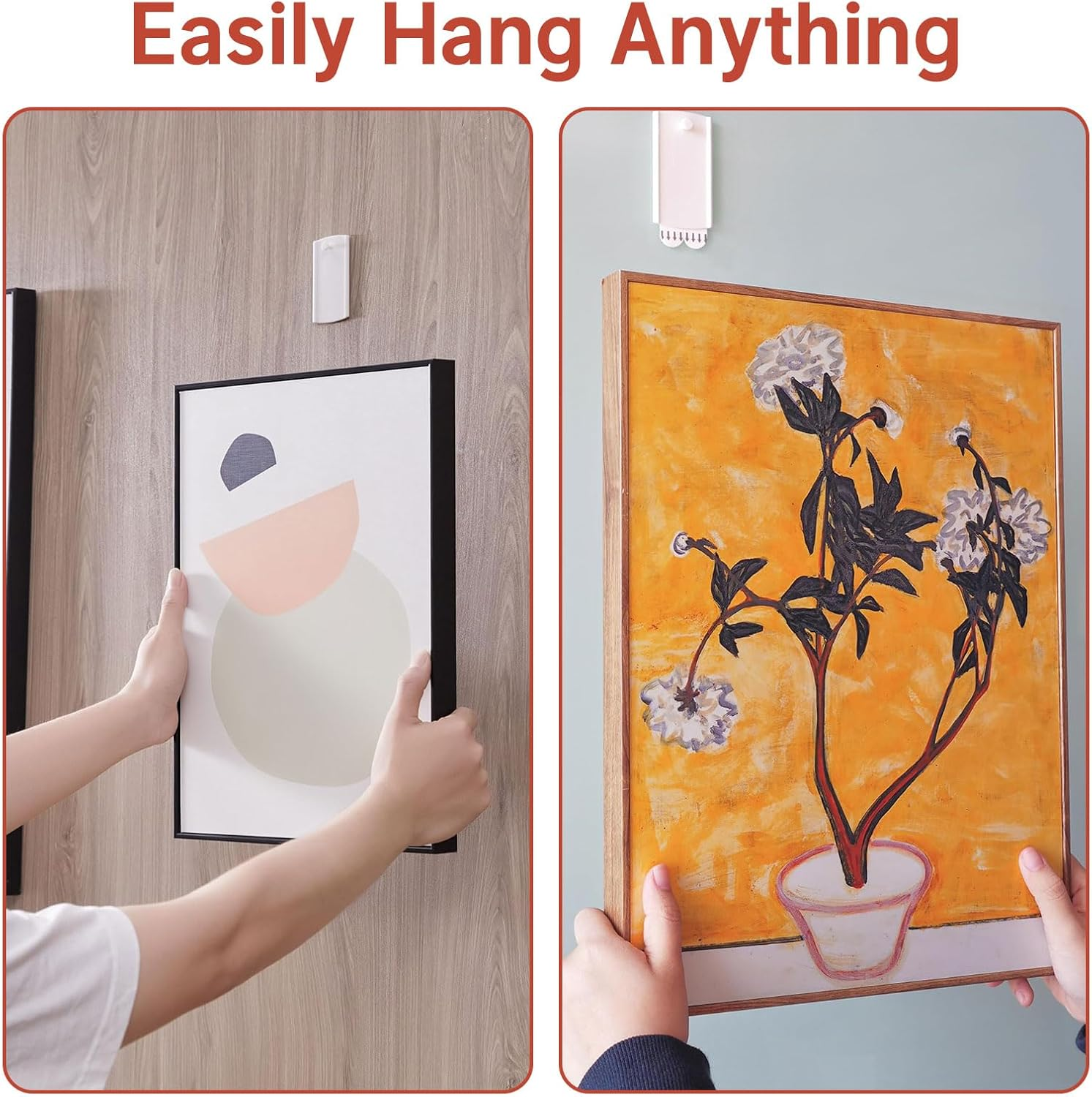 Lyvixora Large Universal Frame Hanger Kit, 8 Picture Hangers, 12 Large Removable Adhesive Strips, Damage Free Picture Hanging Hooks Heavy Duty, No Nails Picture Hooks for Walls, Doors & Closets