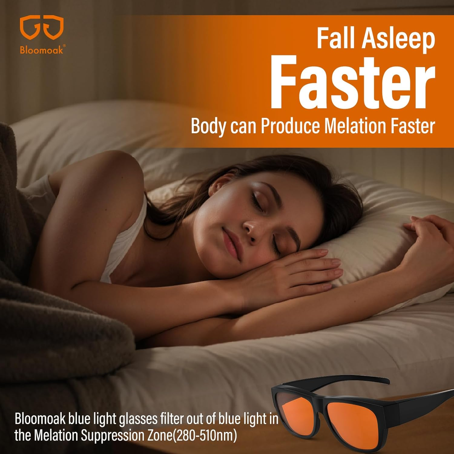 Bloomoak 99% Blue Light Blocking Fit over Glasses-Amber Nighttime Eyewear-Fit over  & Reading Glasses, anti Glare for Better Sleep, Screens image number 3
