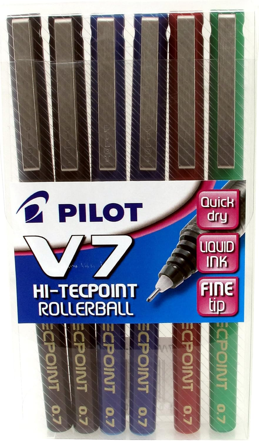 Pilot Hi-Tecpoint 0.7Mm Fine Rollerball Pen, Blue (BX V7-L) - Pack of 12