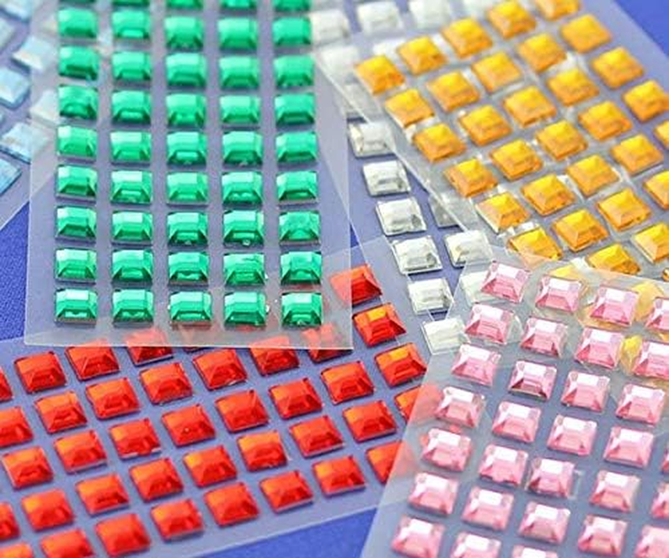 6Mm Crystal LQ01 Square Self Adhesive Acrylic Rhinestones Plastic Face Gems Stick on Body Jewels for DIY Cards and Invitations Crafts Bling Sticker - 5 Sheets - 250PCS image number 3