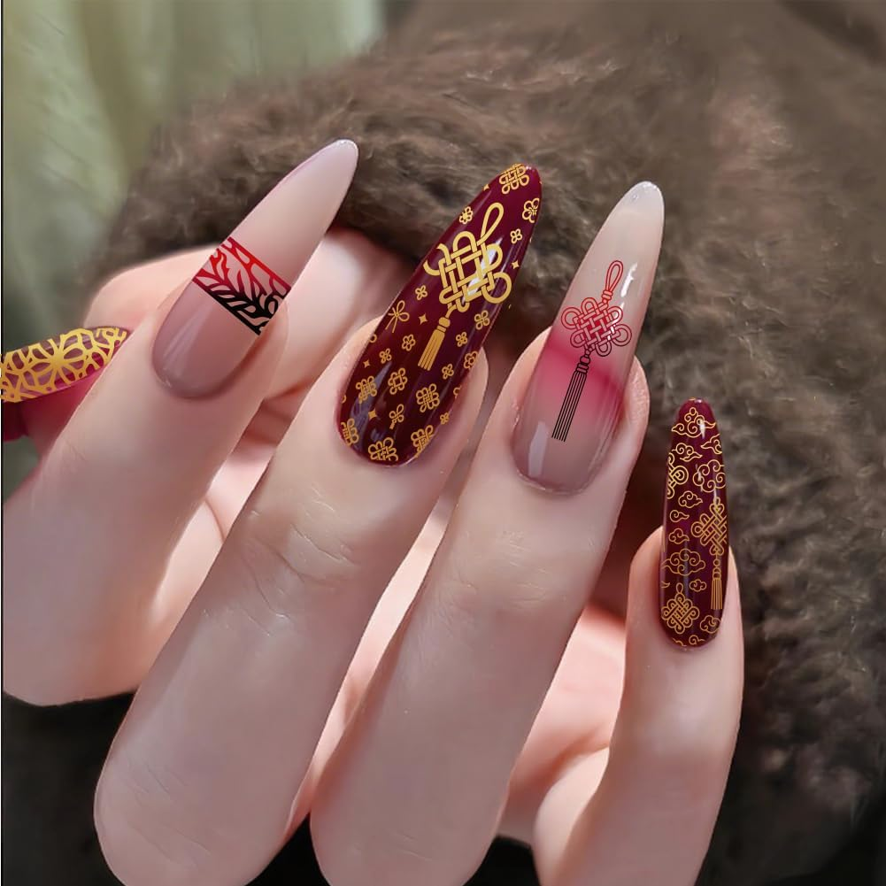 PH Pandahall 3Pcs Chinese Knot Nail Stamp Plate Chinese Style Manicures Art Template Window Lattice Pattern Nail Image Plate Stainless Steel Nails Stamper for Women DIY Manicures Salon Decoration image number 2