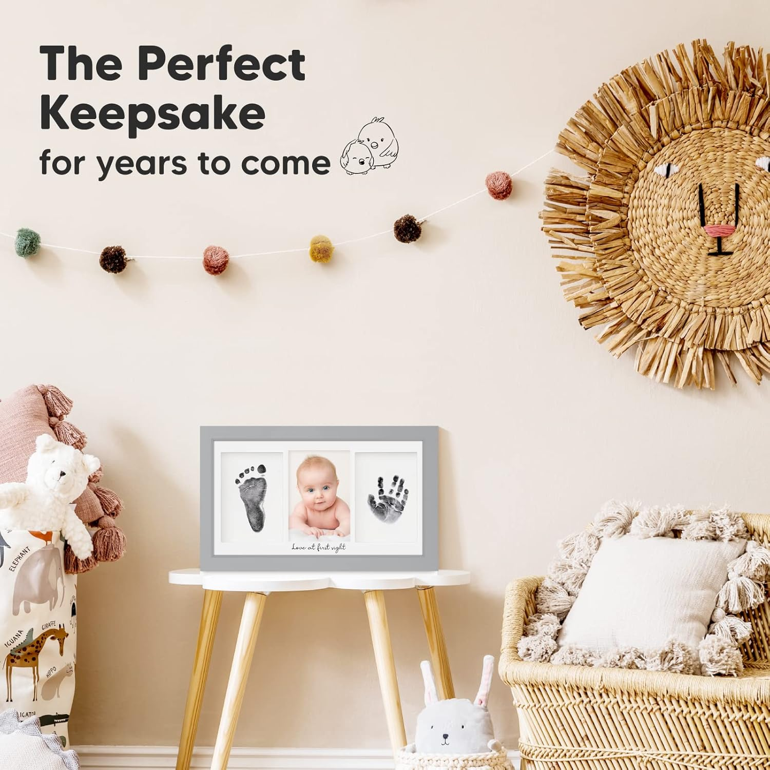 Inkless Baby Hand and Footprint Kit Boy, Girl - No Mess Ink Pad for Handprint, Clean Touch Dog Paw Print Kit, Personalized Baby Shower Gifts, Nursery Newborn Keepsake Frame (Cloud Gray) - Petal Pink image number 6