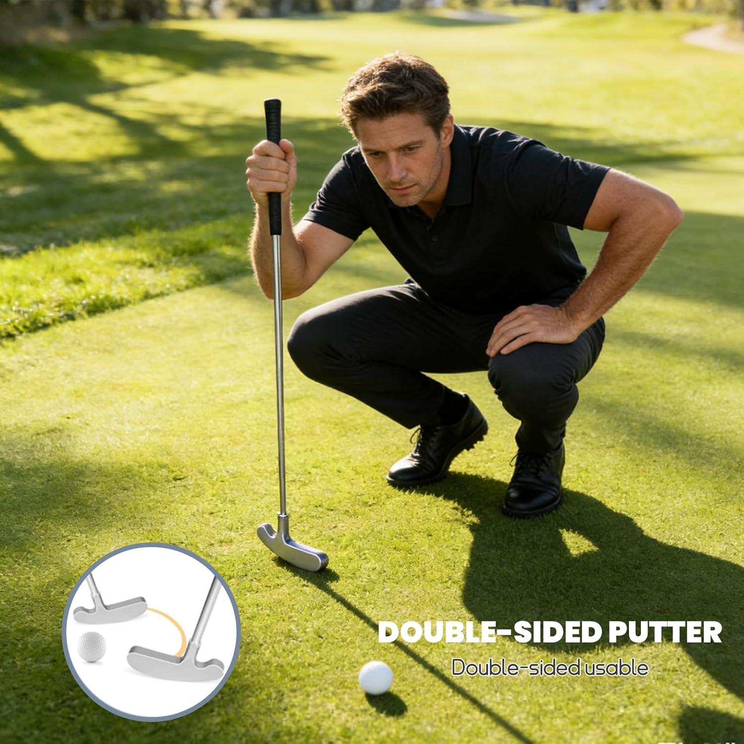 Golf Putting Kit, Portable Golf Putter Set Kit with Putter, Aluminum Alloy Three-Section Detachable Club with Putter, 2 Balls, Putting Green, and Storage Bag for Adult Golf Practice image number 3