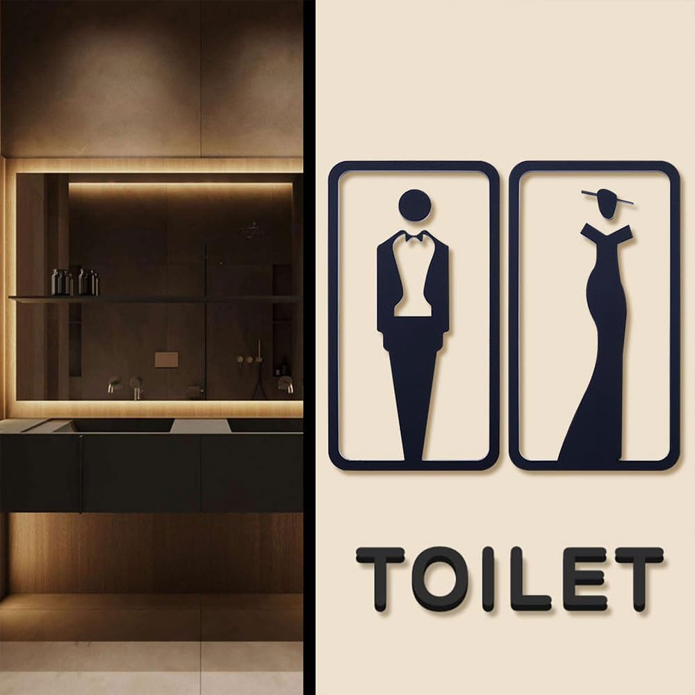 Men and Women Restroom Sign Hollow Out,Acrylic Stick Restroom Door Sign，Modern Toilet Signs for Home Office
